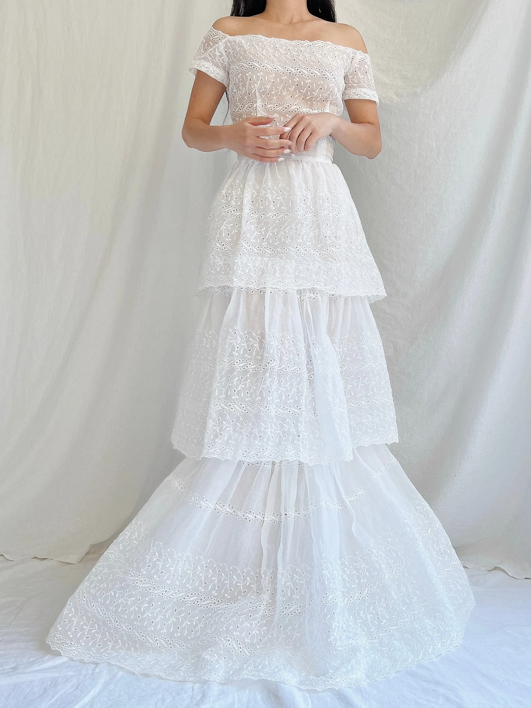 1940s Organdy Embroidered Gown - XS