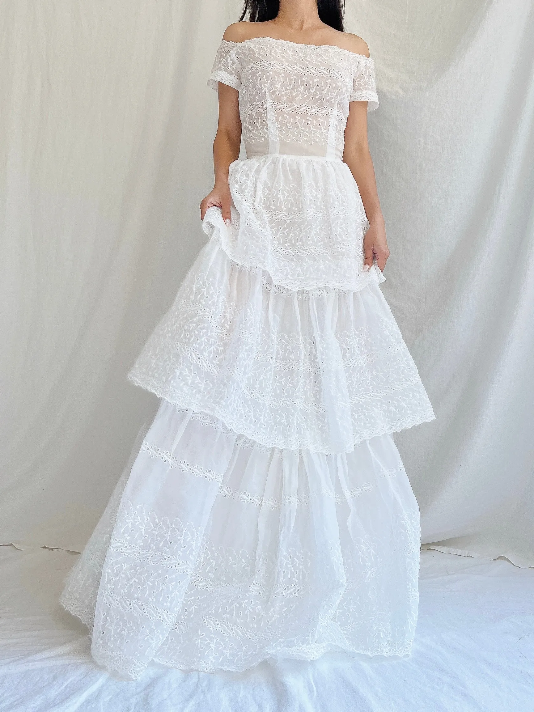 1940s Organdy Embroidered Gown - XS