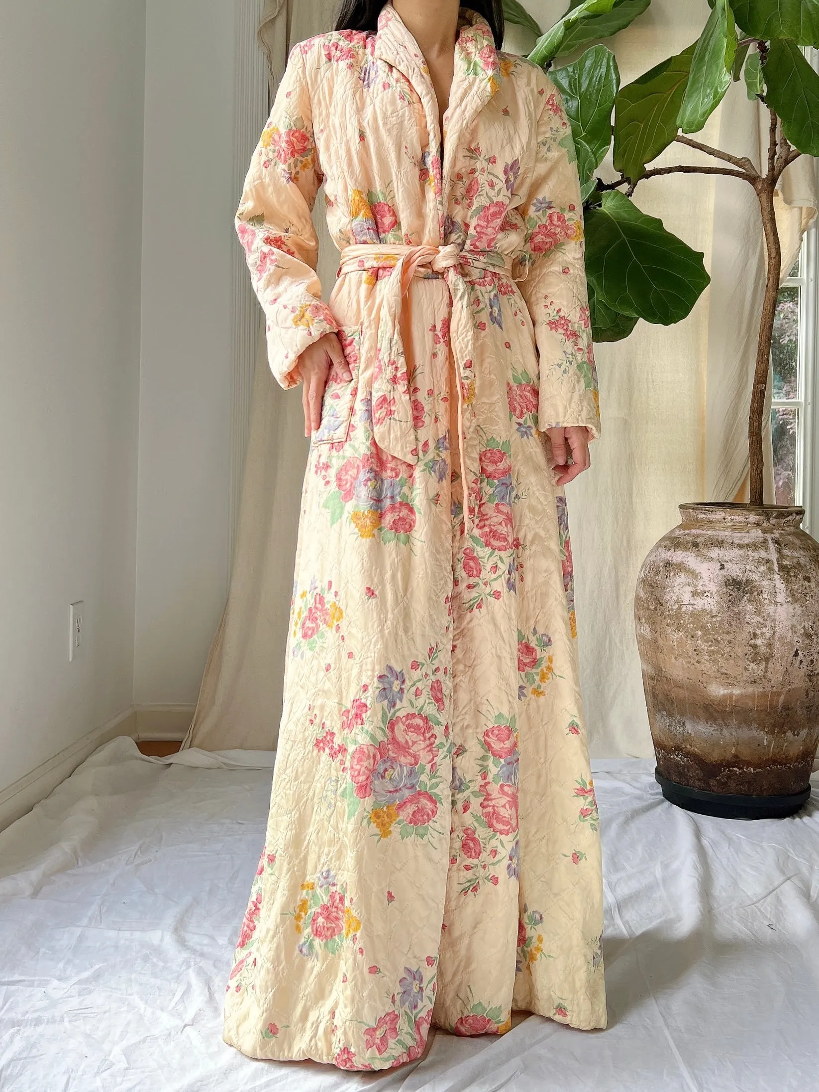 1940s Quilted Satin Duster/Coat - S