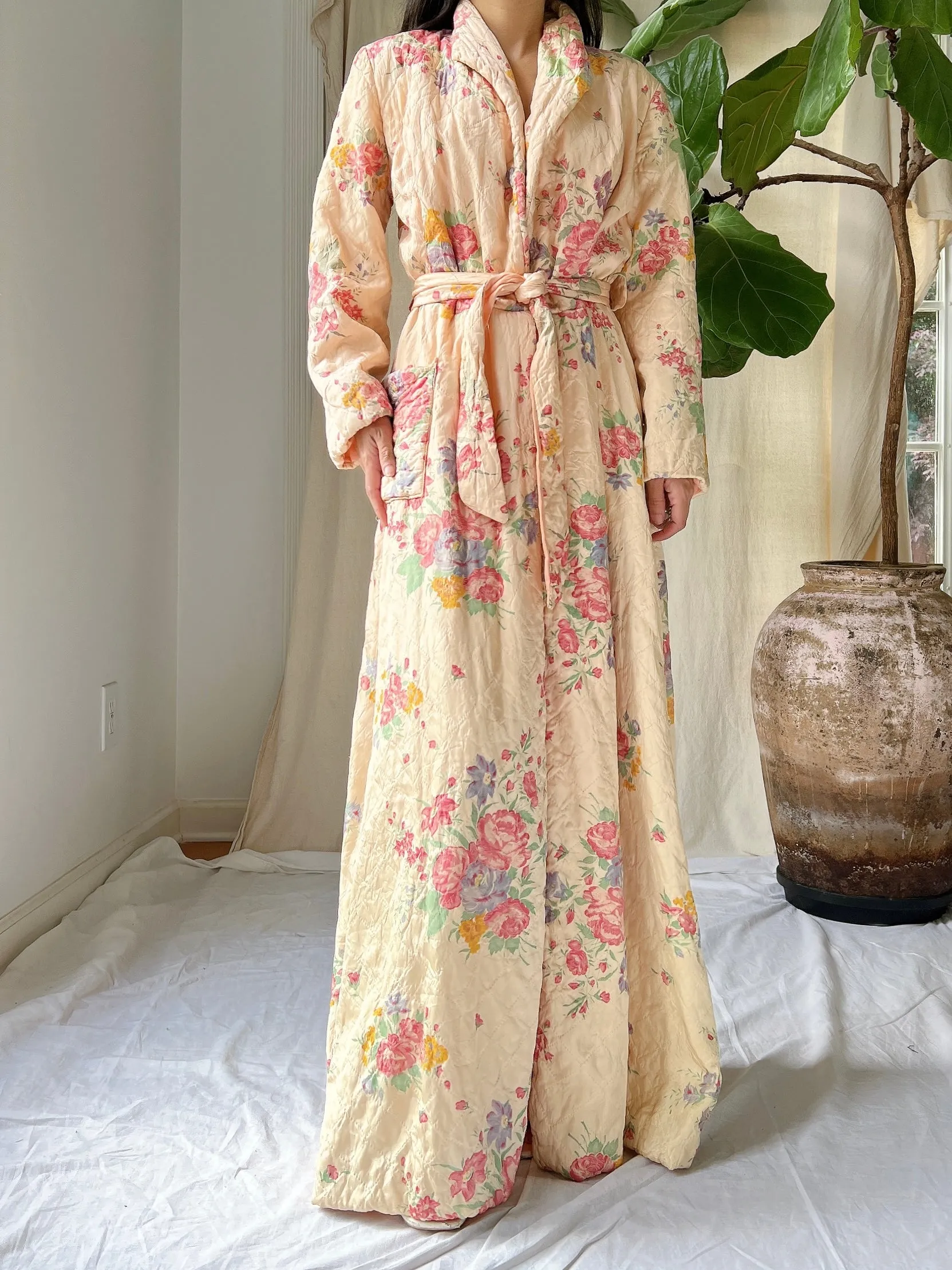1940s Quilted Satin Duster/Coat - S