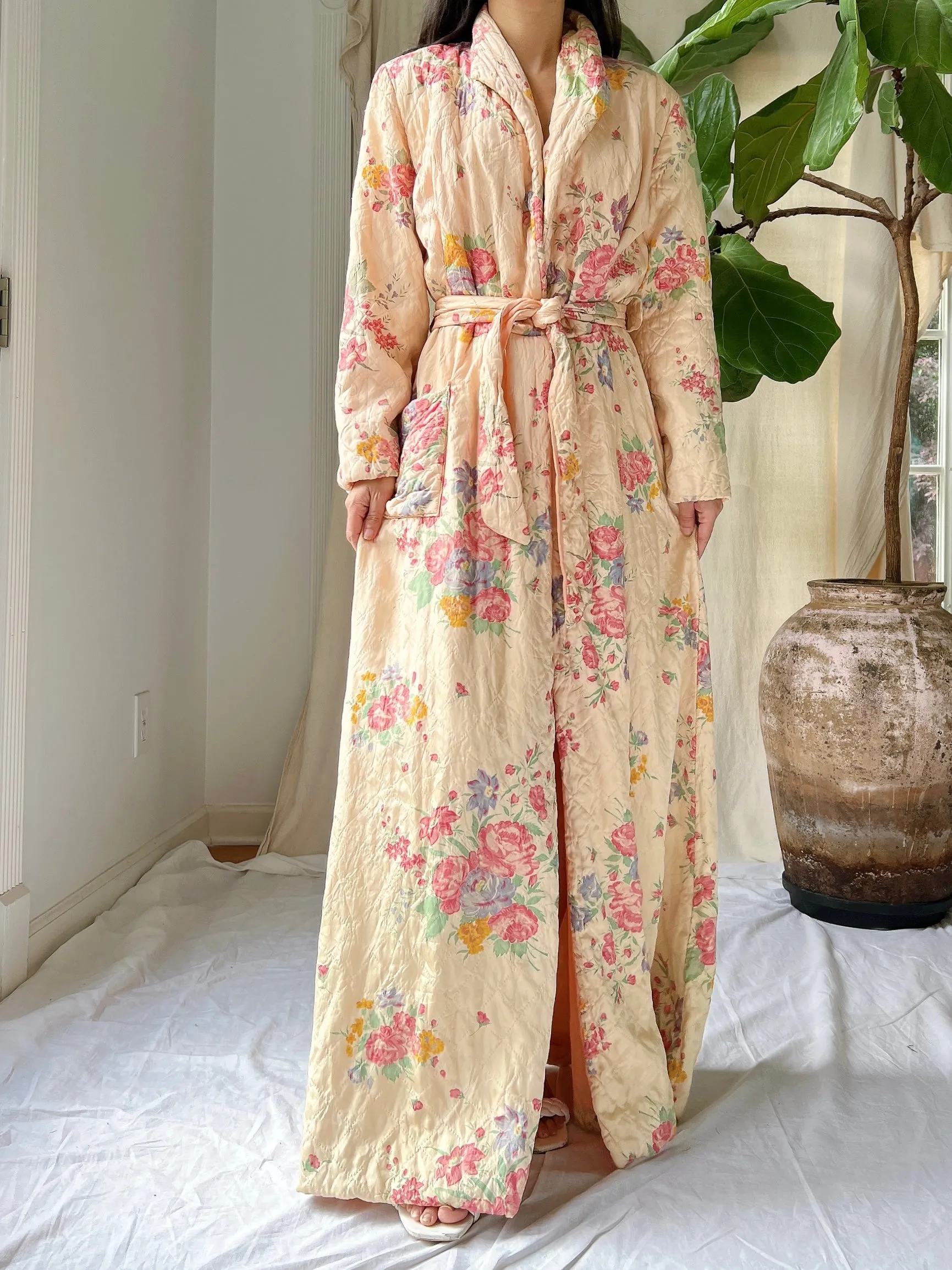 1940s Quilted Satin Duster/Coat - S