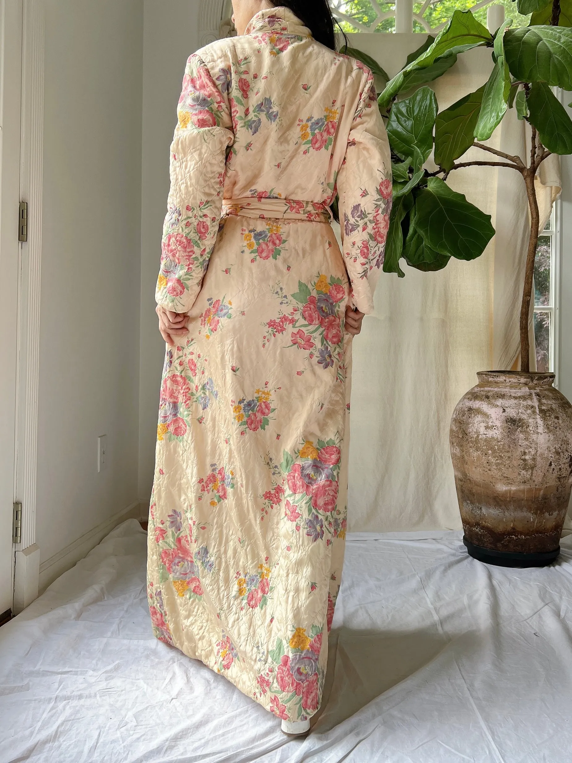 1940s Quilted Satin Duster/Coat - S