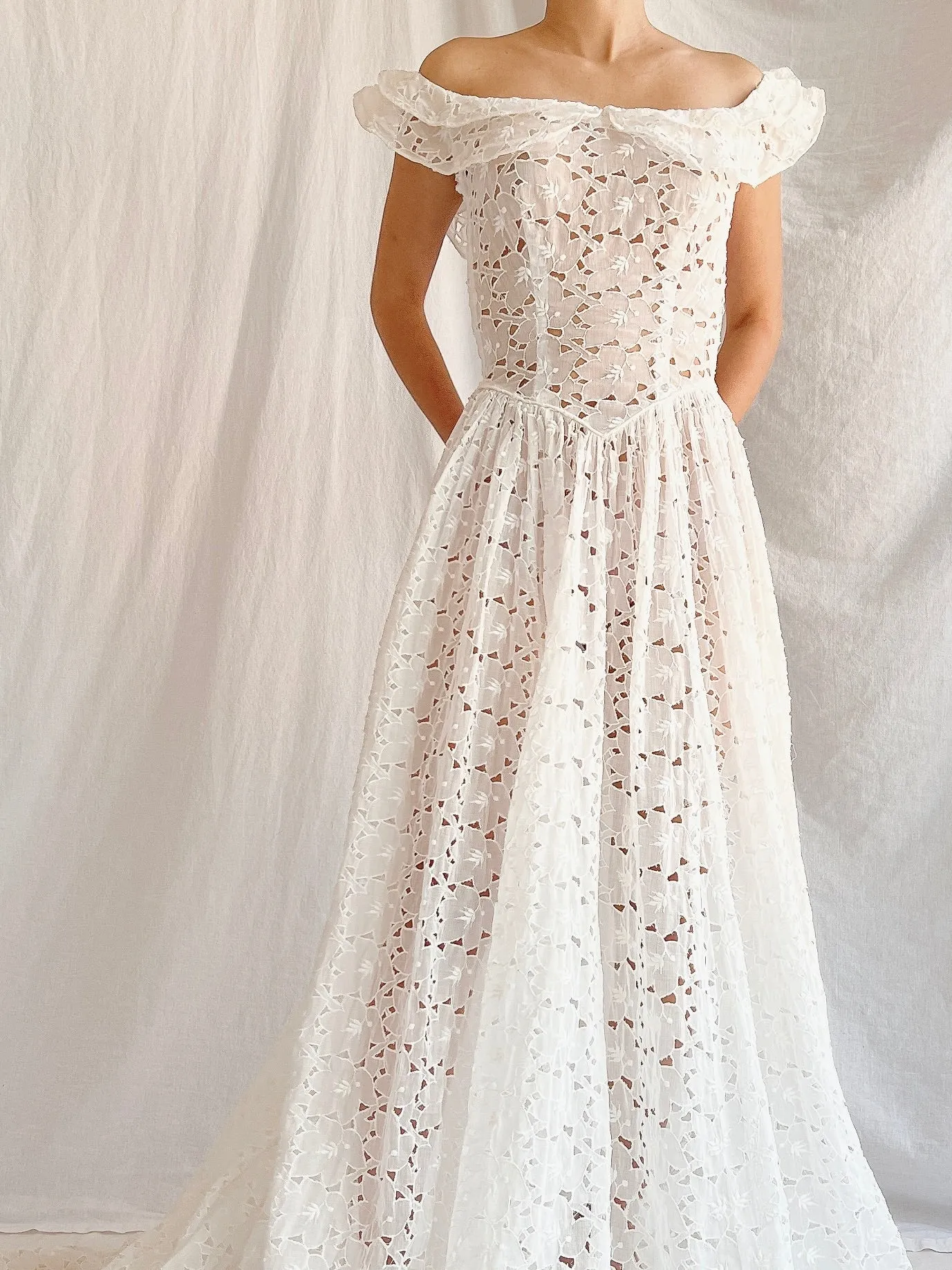 1940s Sheer Organdy Cutout Gown - XS