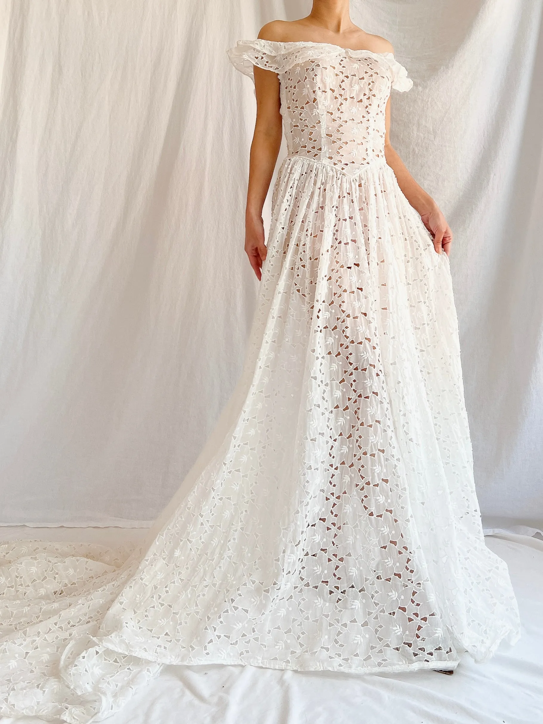 1940s Sheer Organdy Cutout Gown - XS