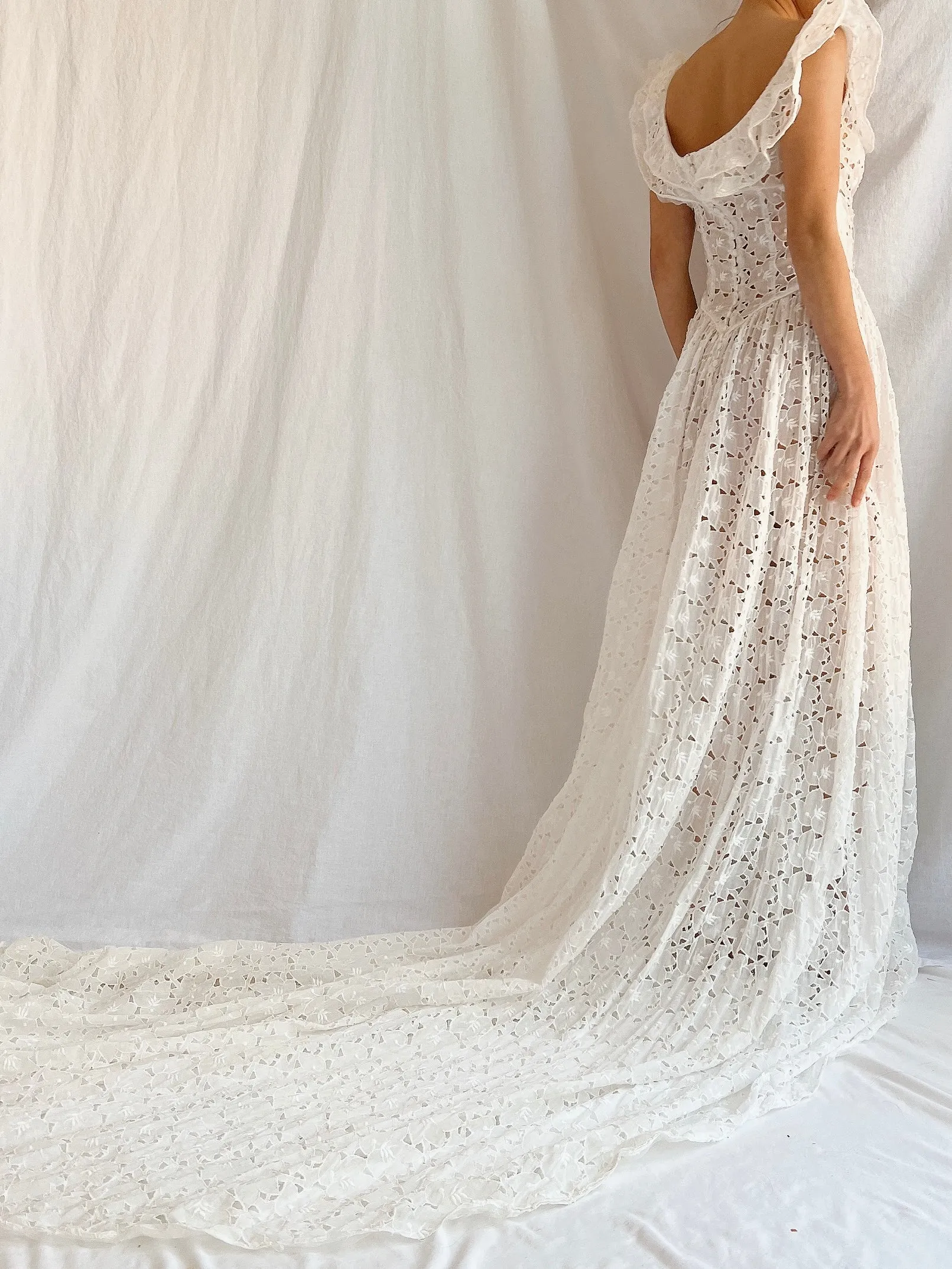 1940s Sheer Organdy Cutout Gown - XS