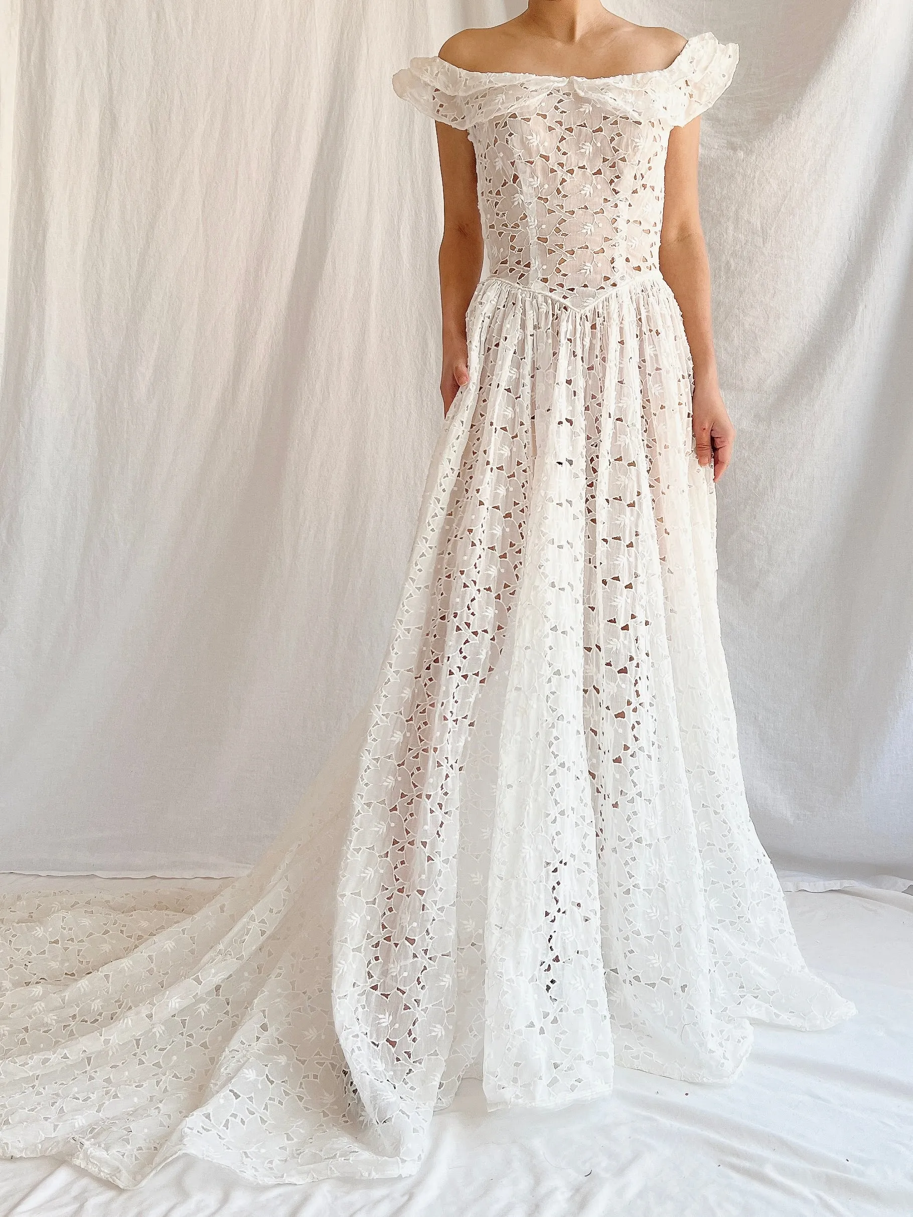 1940s Sheer Organdy Cutout Gown - XS