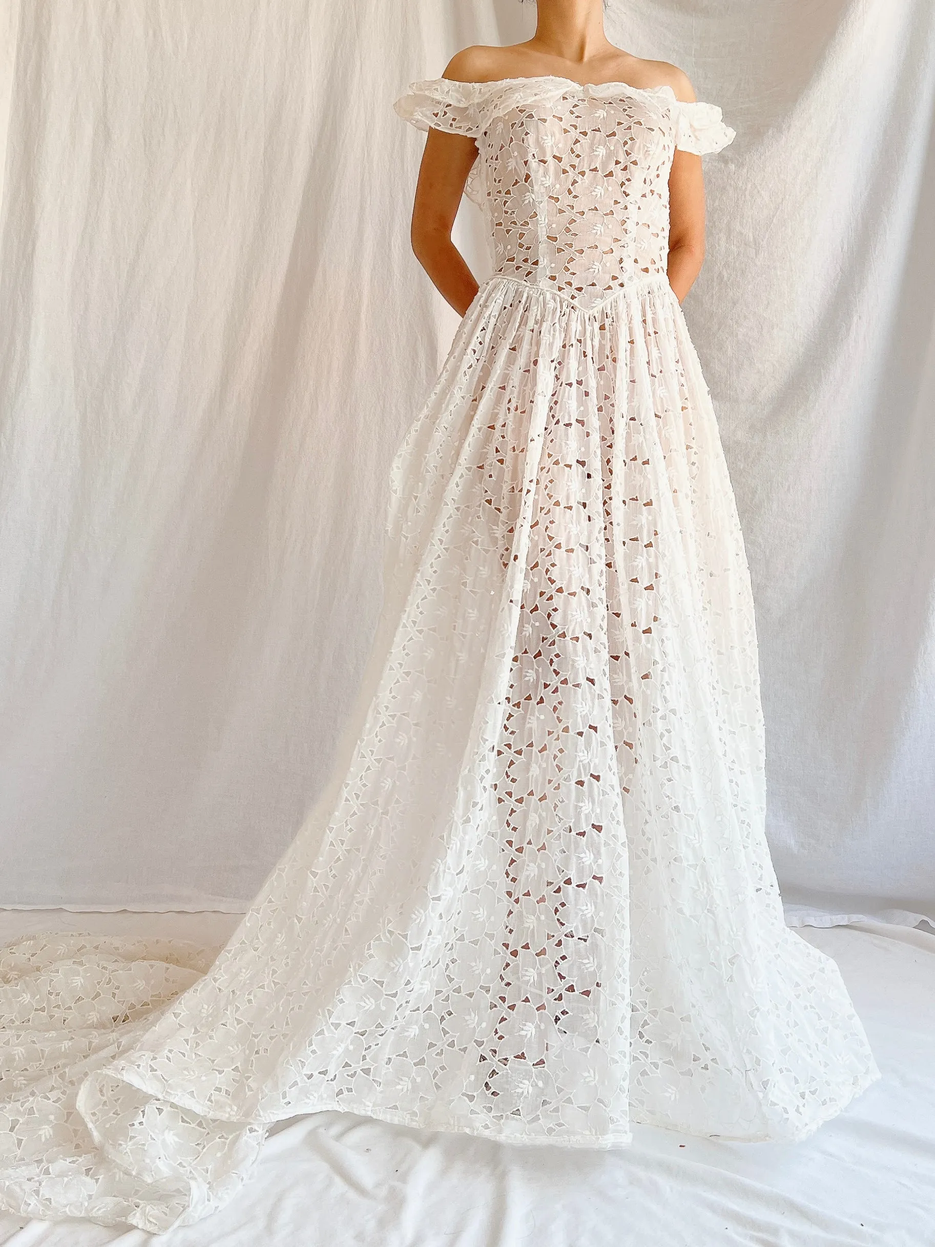 1940s Sheer Organdy Cutout Gown - XS