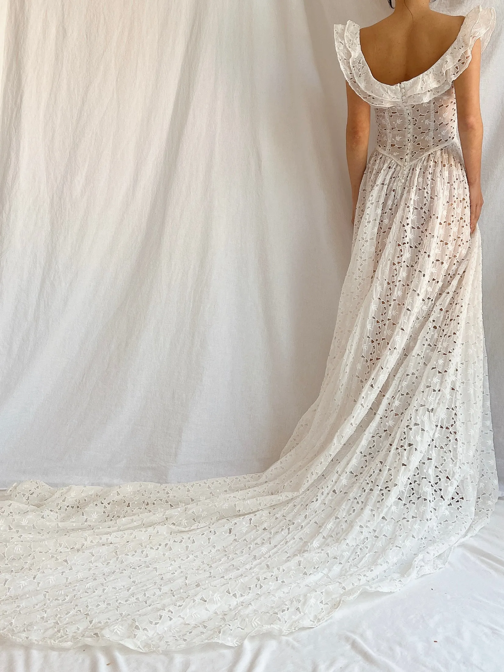 1940s Sheer Organdy Cutout Gown - XS