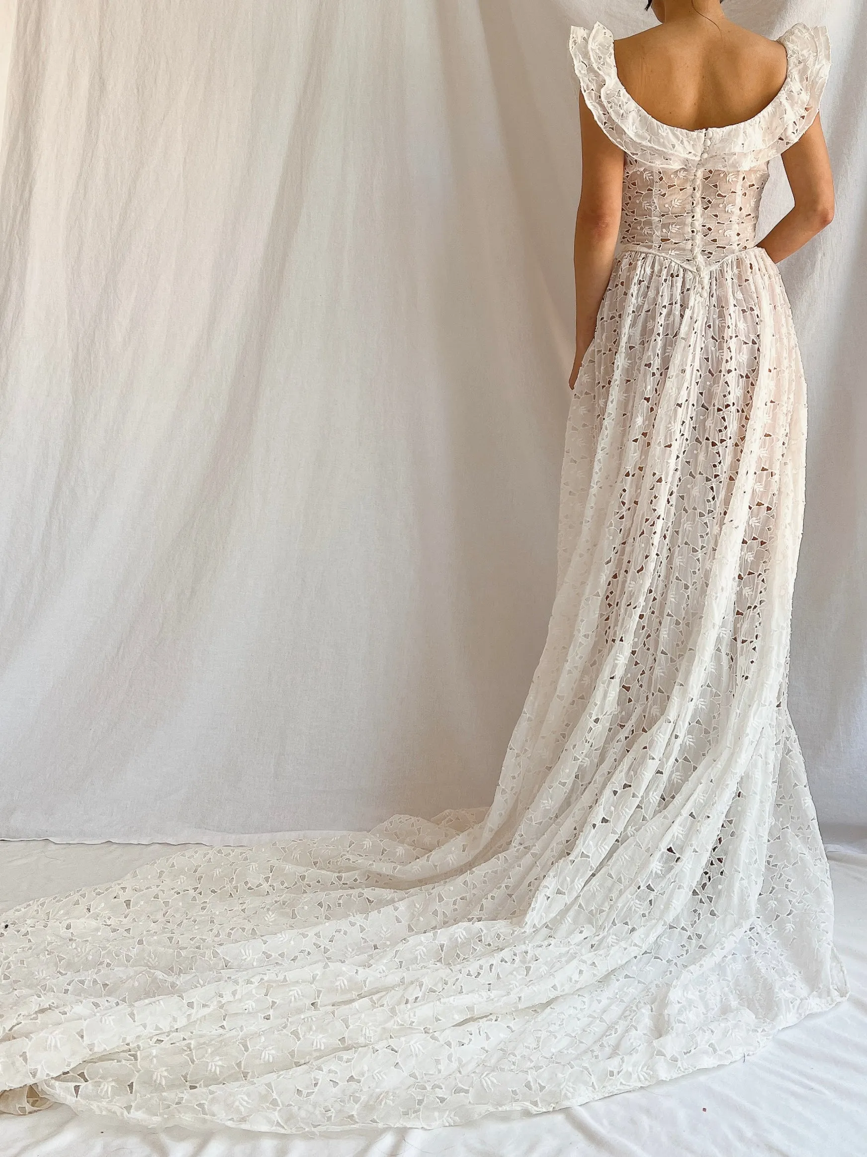 1940s Sheer Organdy Cutout Gown - XS