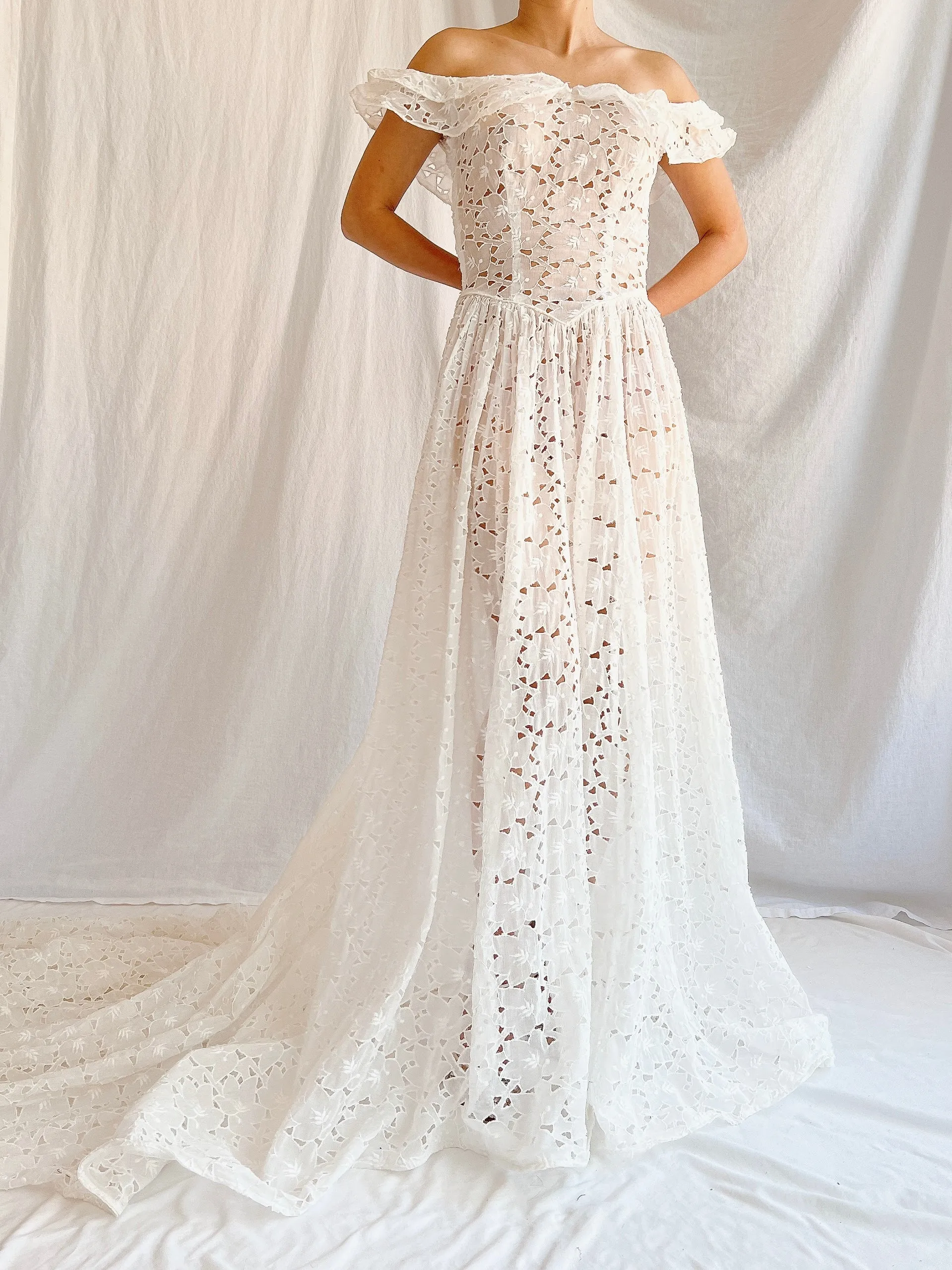 1940s Sheer Organdy Cutout Gown - XS