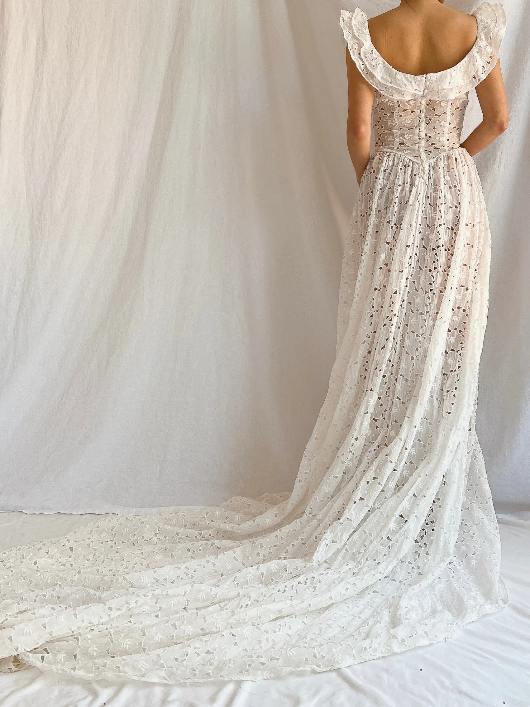 1940s Sheer Organdy Cutout Gown - XS
