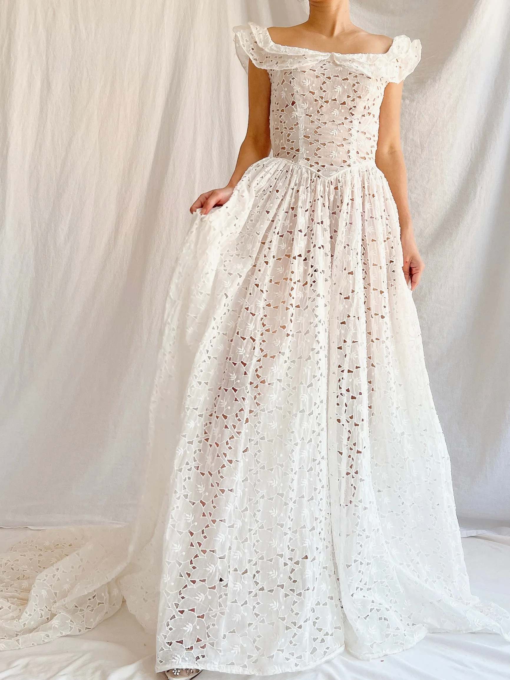 1940s Sheer Organdy Cutout Gown - XS