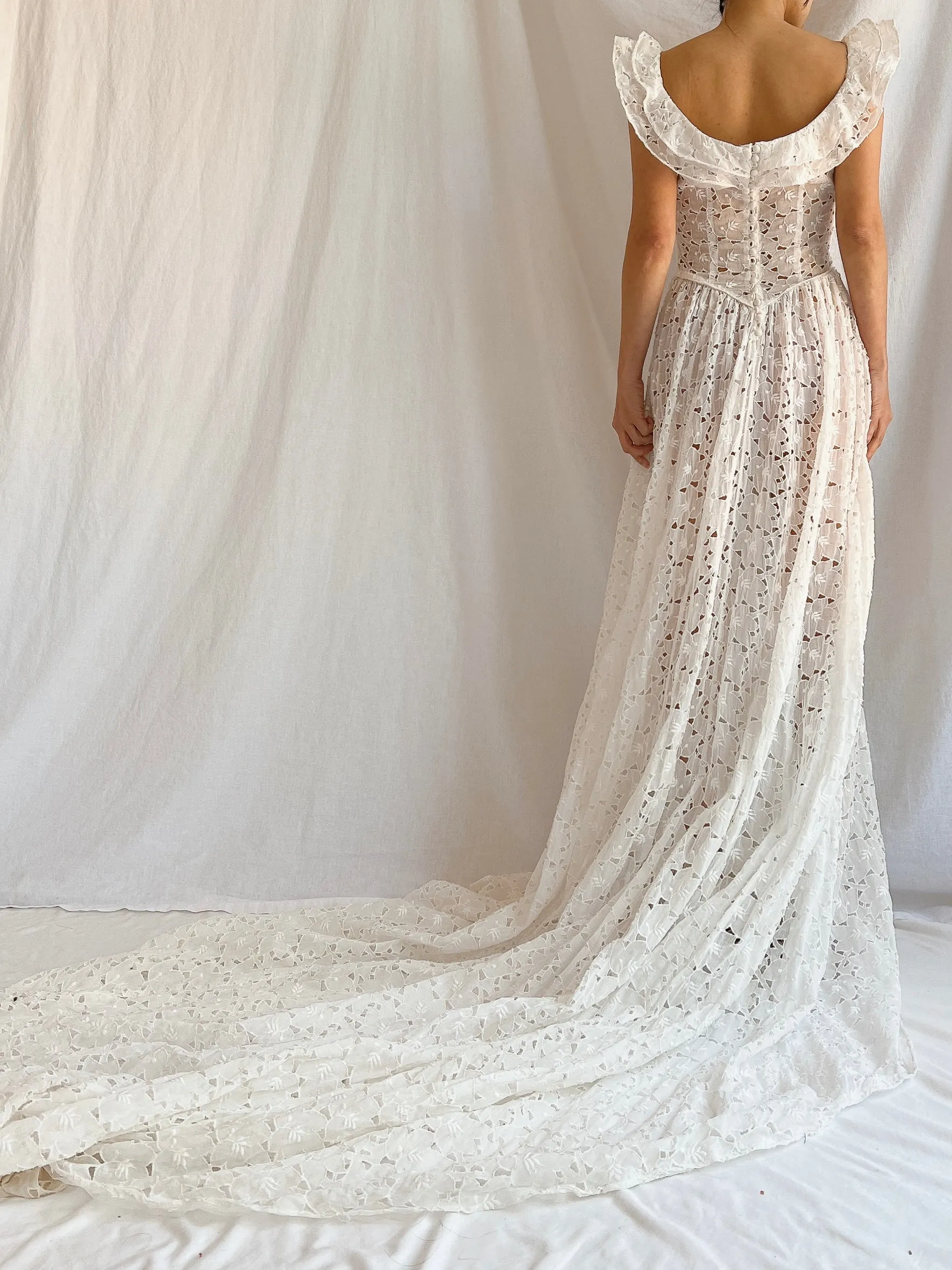 1940s Sheer Organdy Cutout Gown - XS