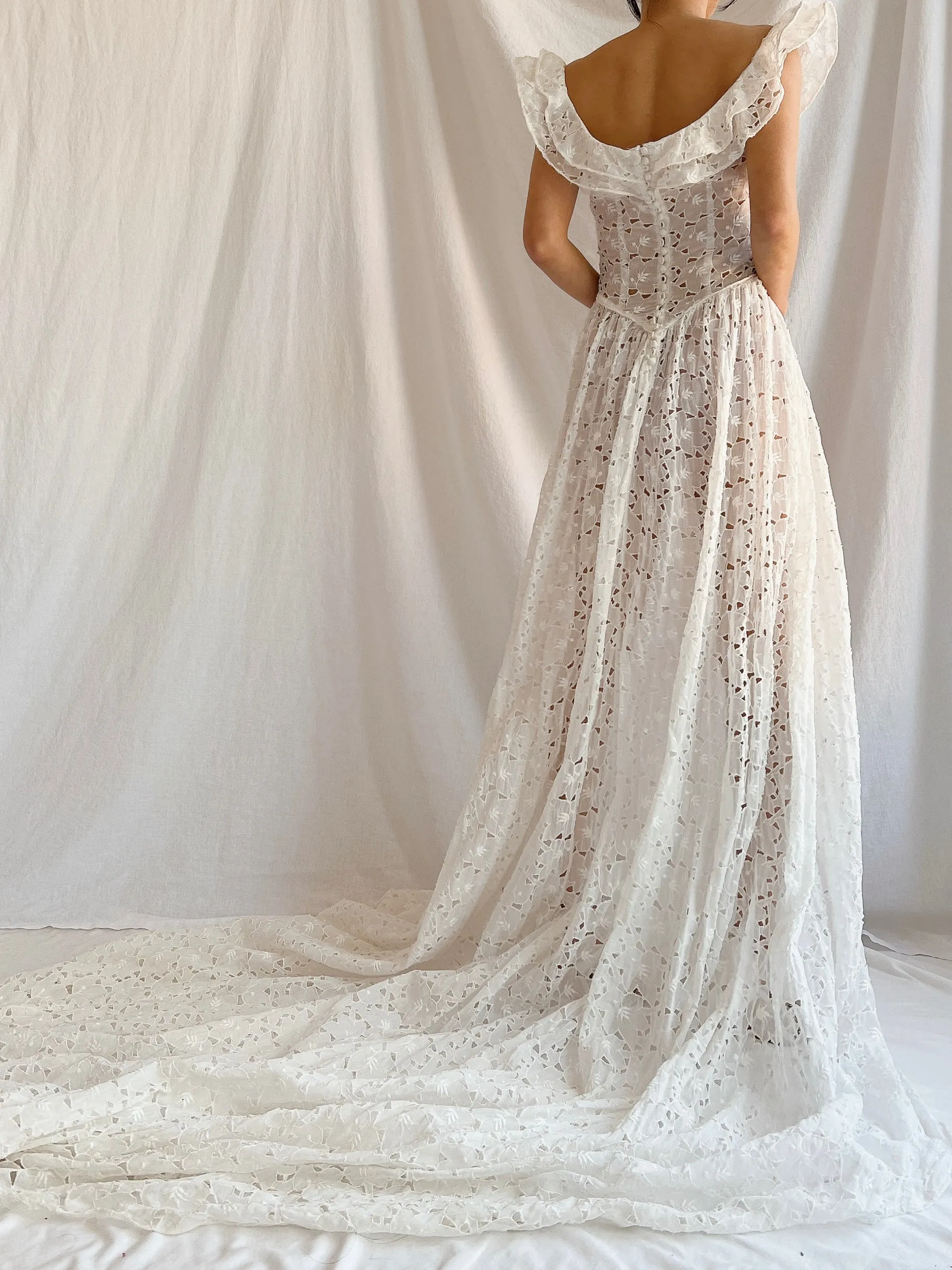 1940s Sheer Organdy Cutout Gown - XS