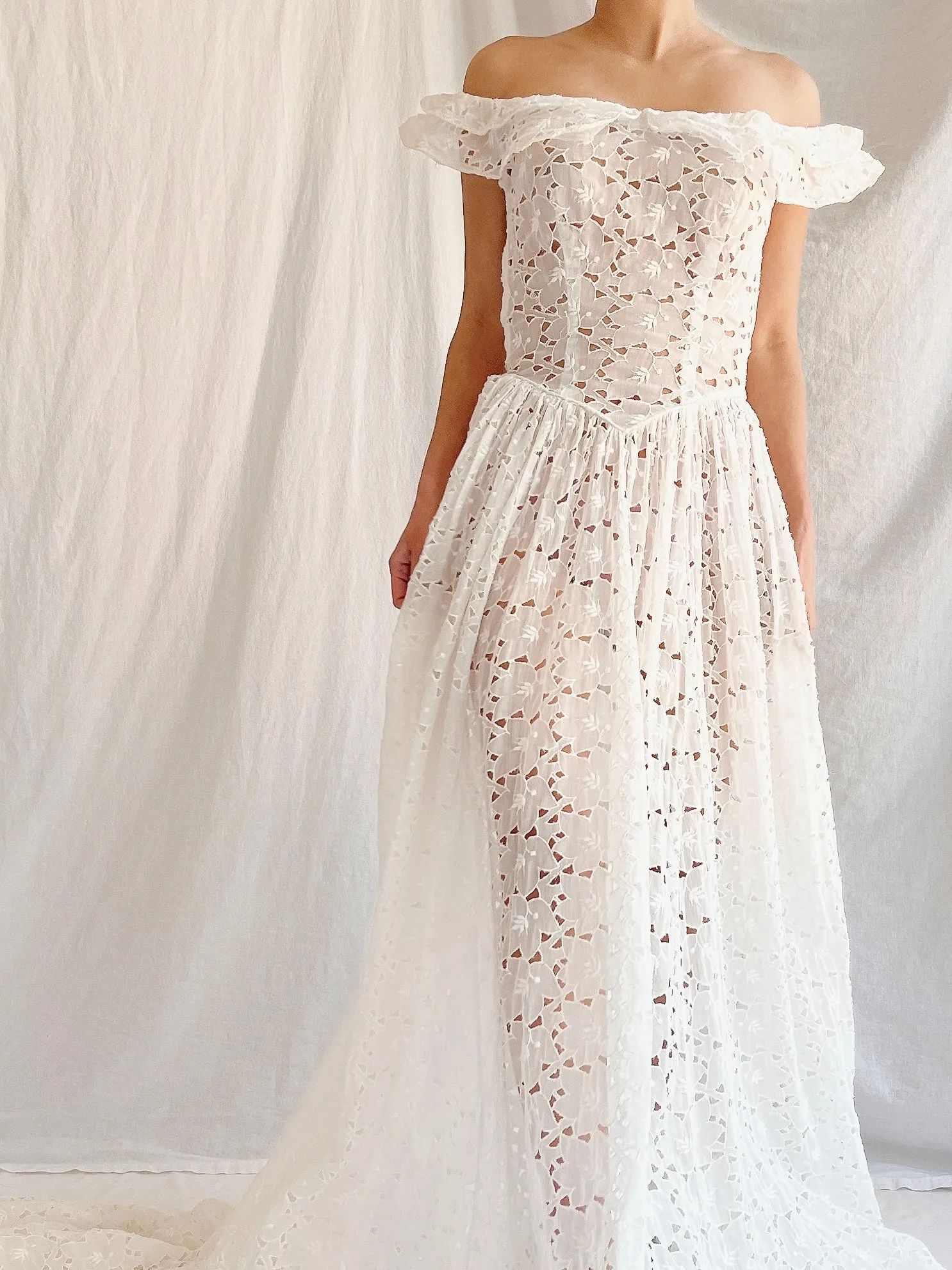 1940s Sheer Organdy Cutout Gown - XS