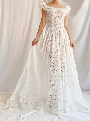 1940s Sheer Organdy Cutout Gown - XS