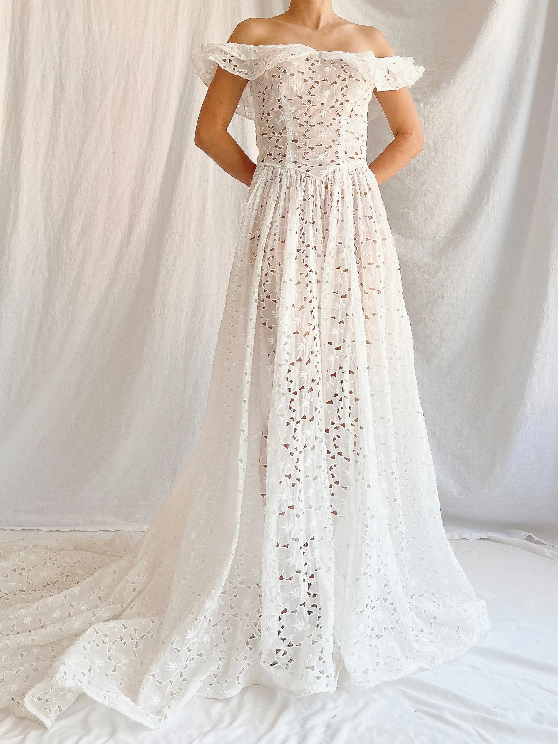 1940s Sheer Organdy Cutout Gown - XS
