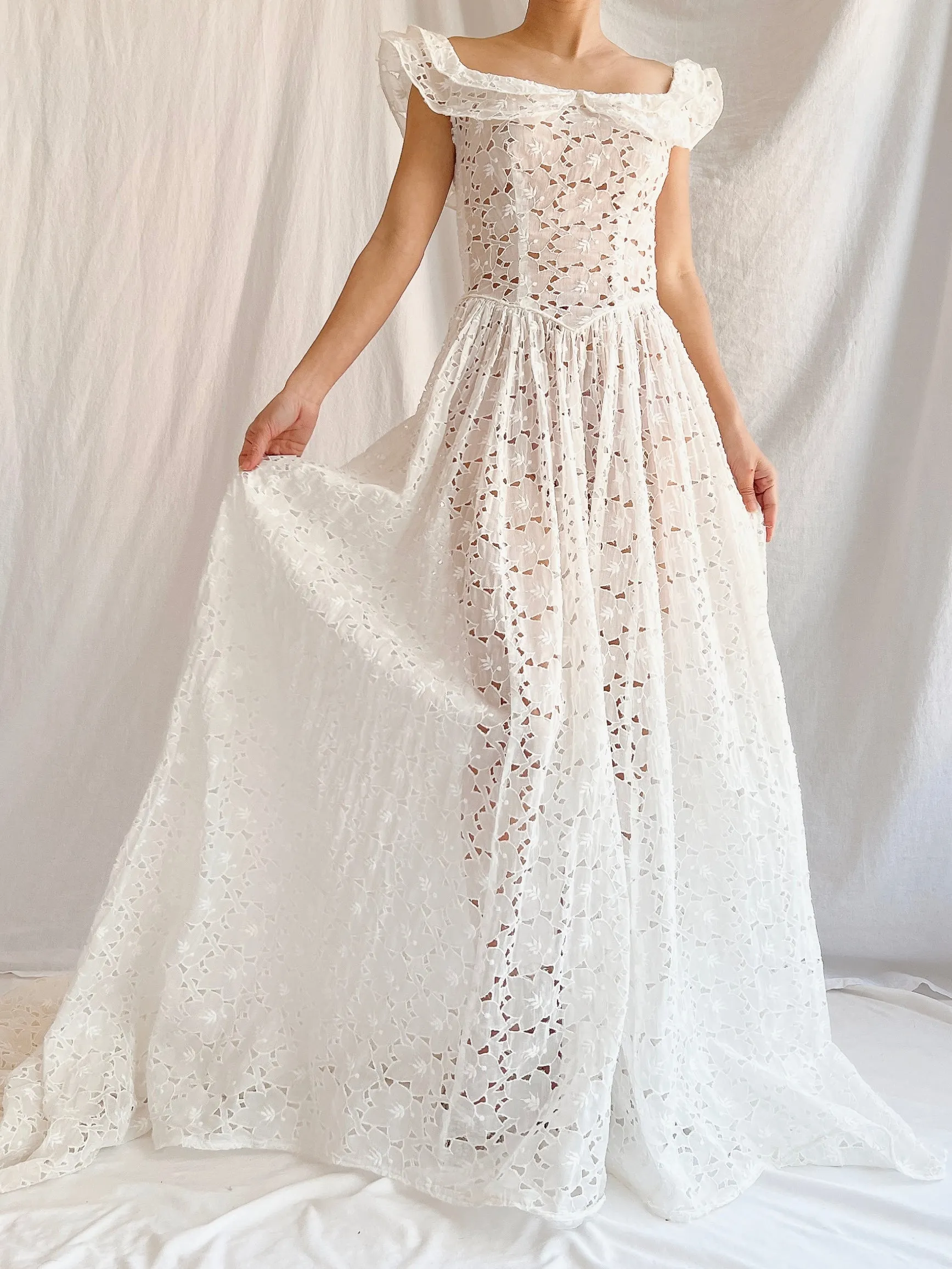 1940s Sheer Organdy Cutout Gown - XS
