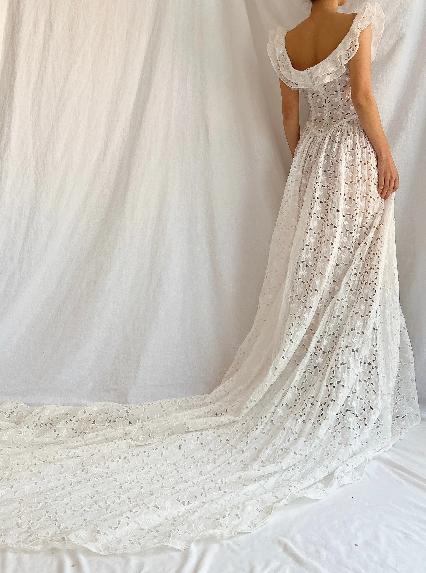 1940s Sheer Organdy Cutout Gown - XS