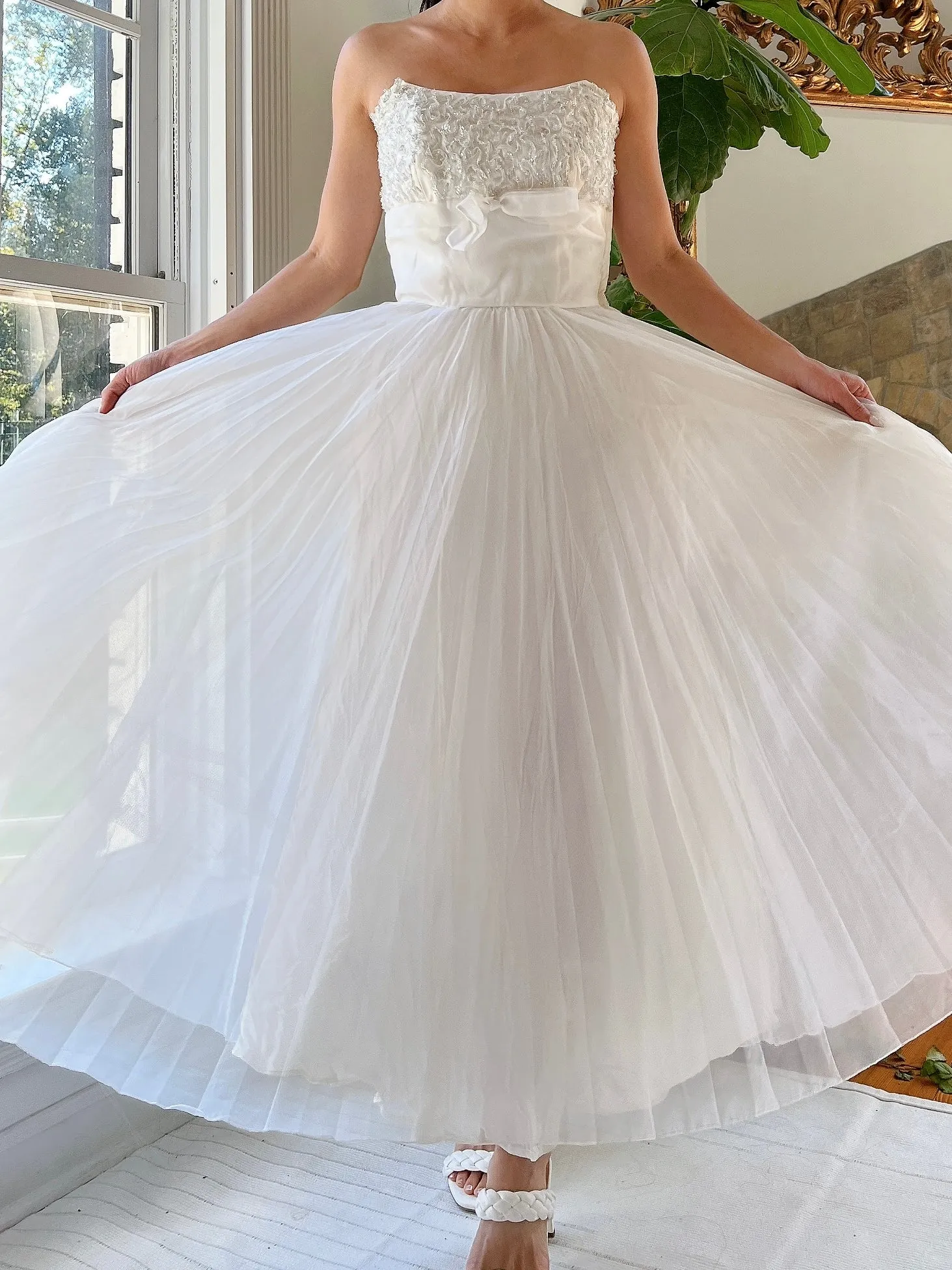 1950s Pleated Nylon Dress - XS