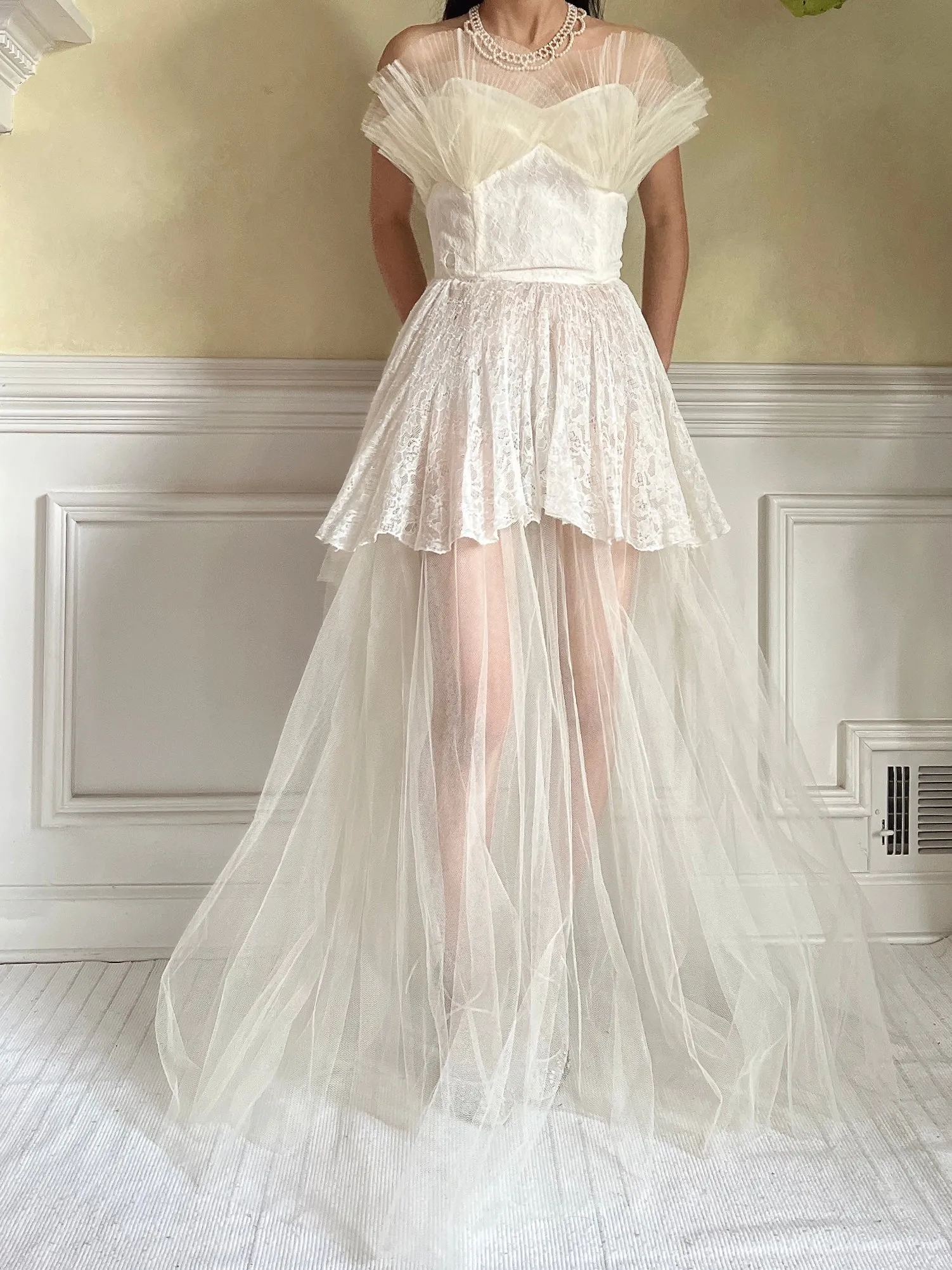 1950s Tulle Sheer Gown - S