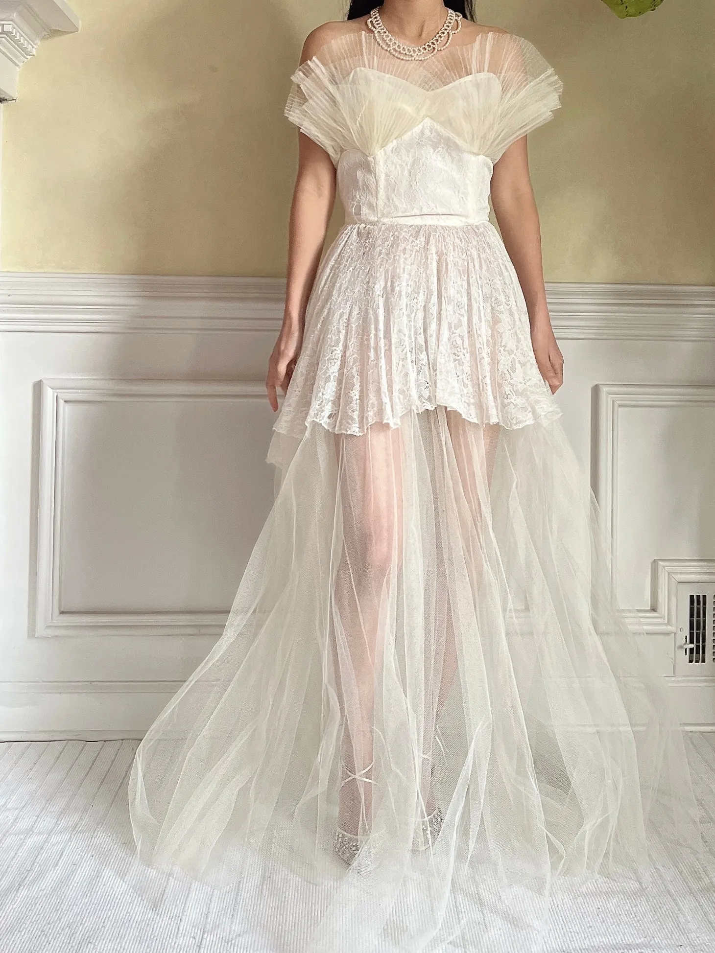 1950s Tulle Sheer Gown - S