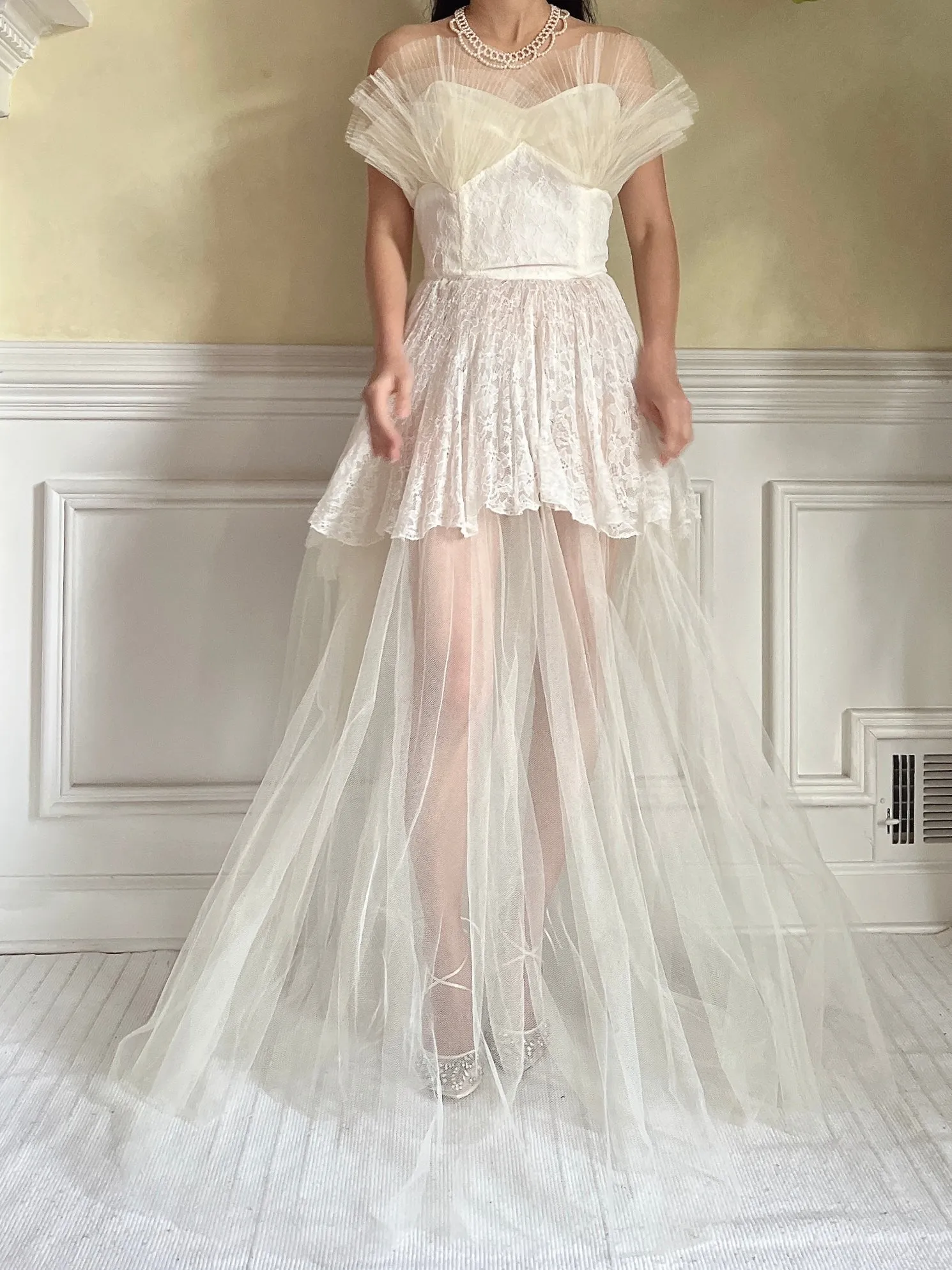 1950s Tulle Sheer Gown - S