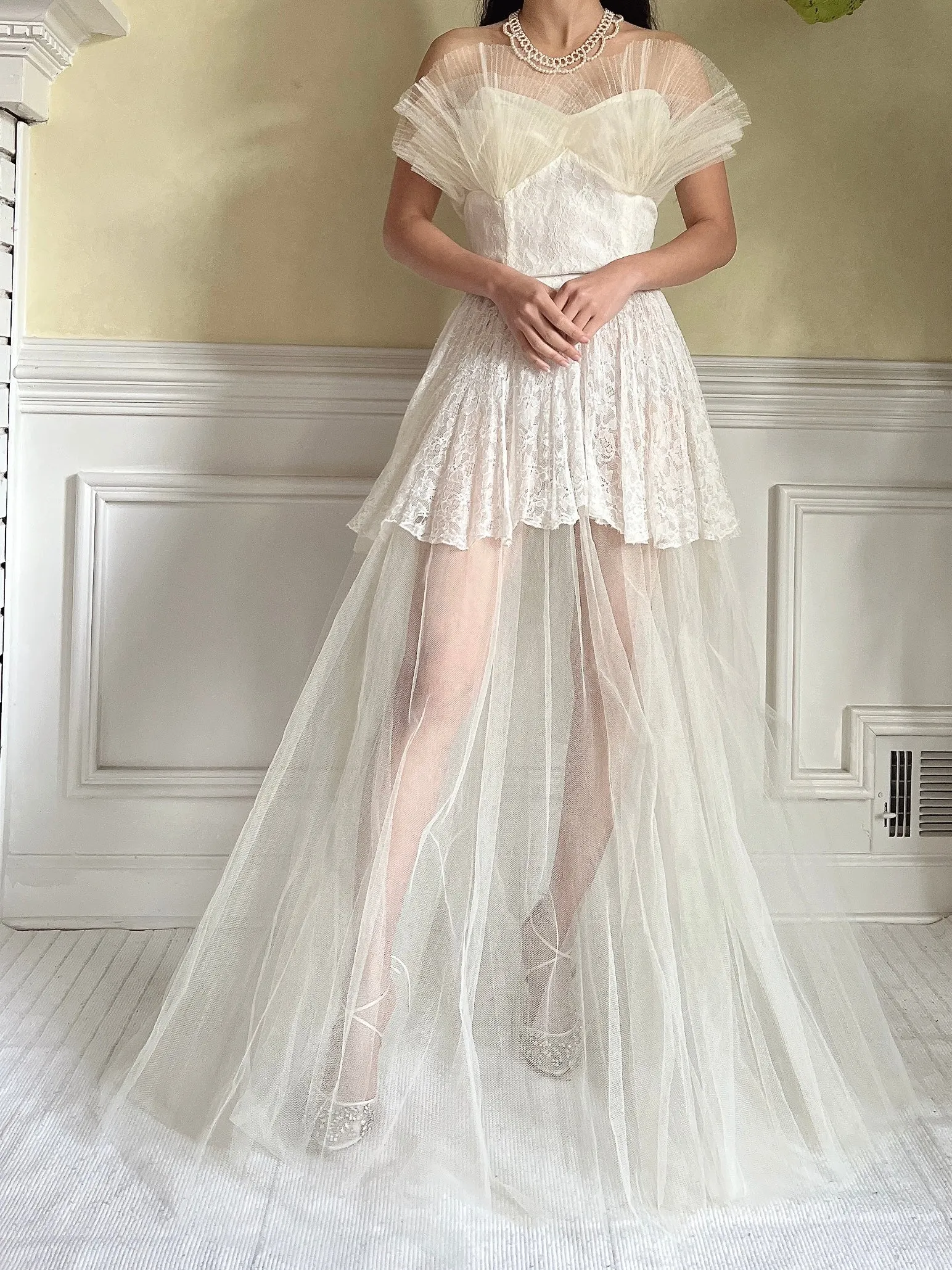 1950s Tulle Sheer Gown - S
