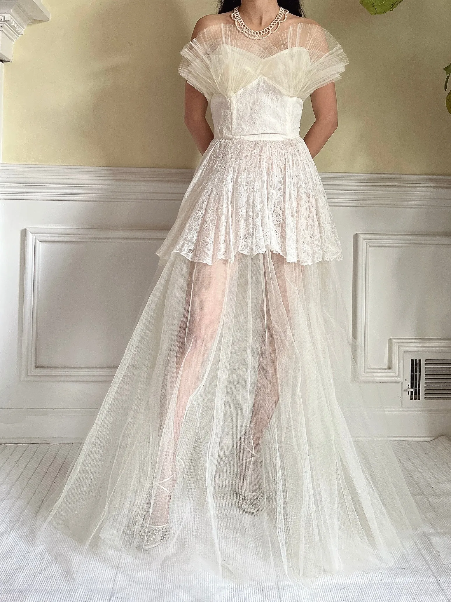 1950s Tulle Sheer Gown - S