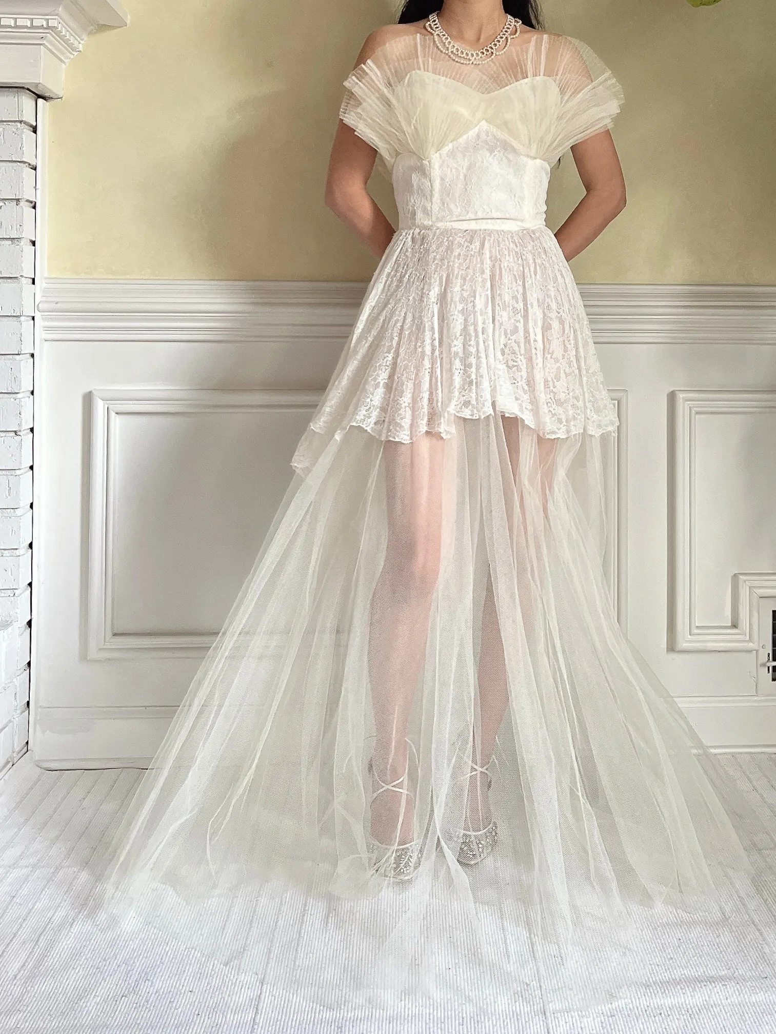 1950s Tulle Sheer Gown - S