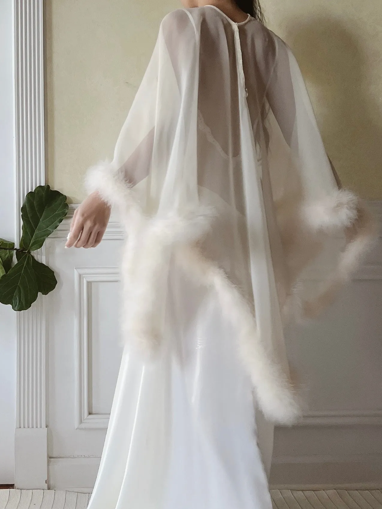 1960s Chiffon Feather Caftan - OSFA