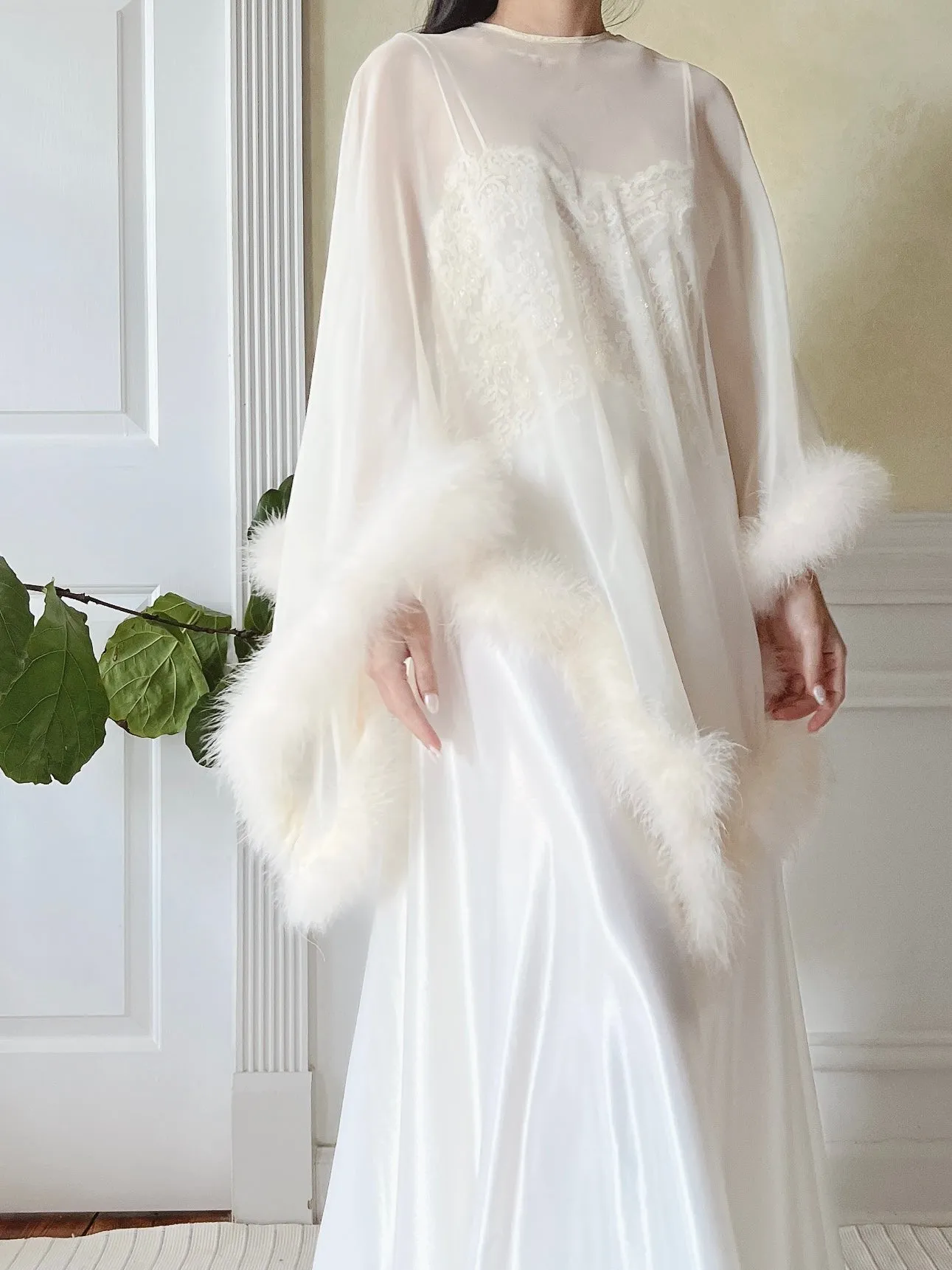 1960s Chiffon Feather Caftan - OSFA