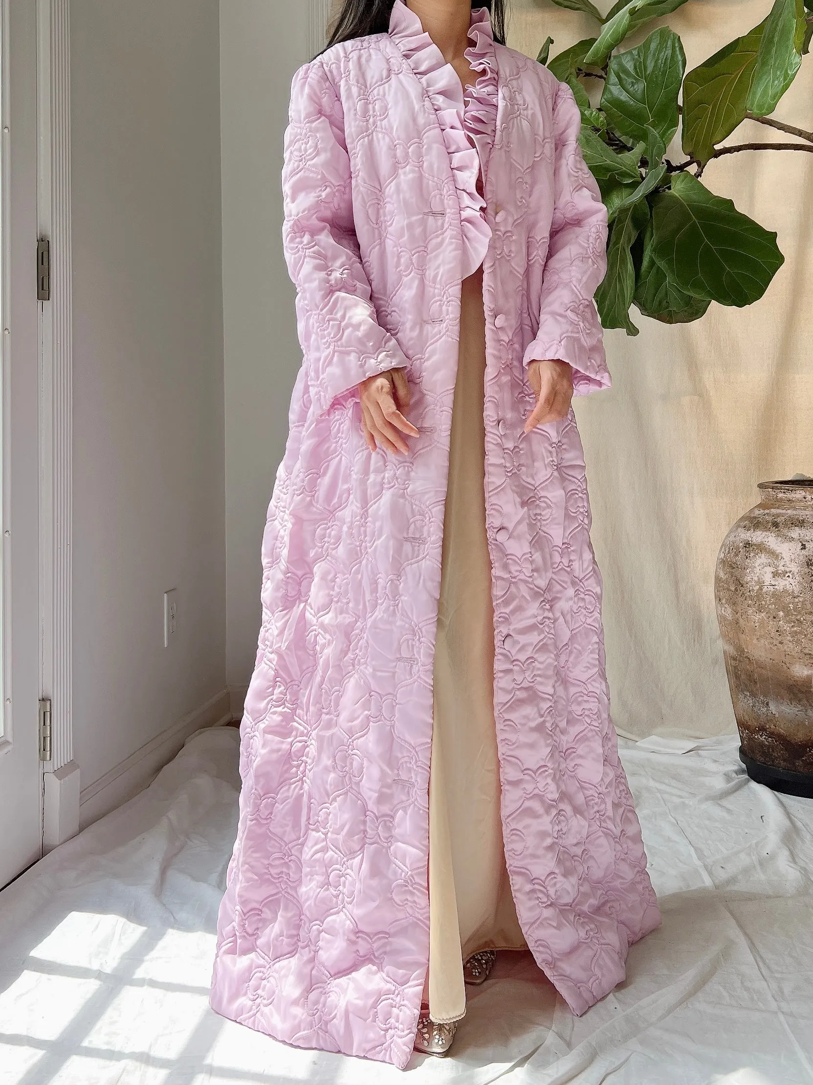 1960s Lilac Quilted Duster - OSFM
