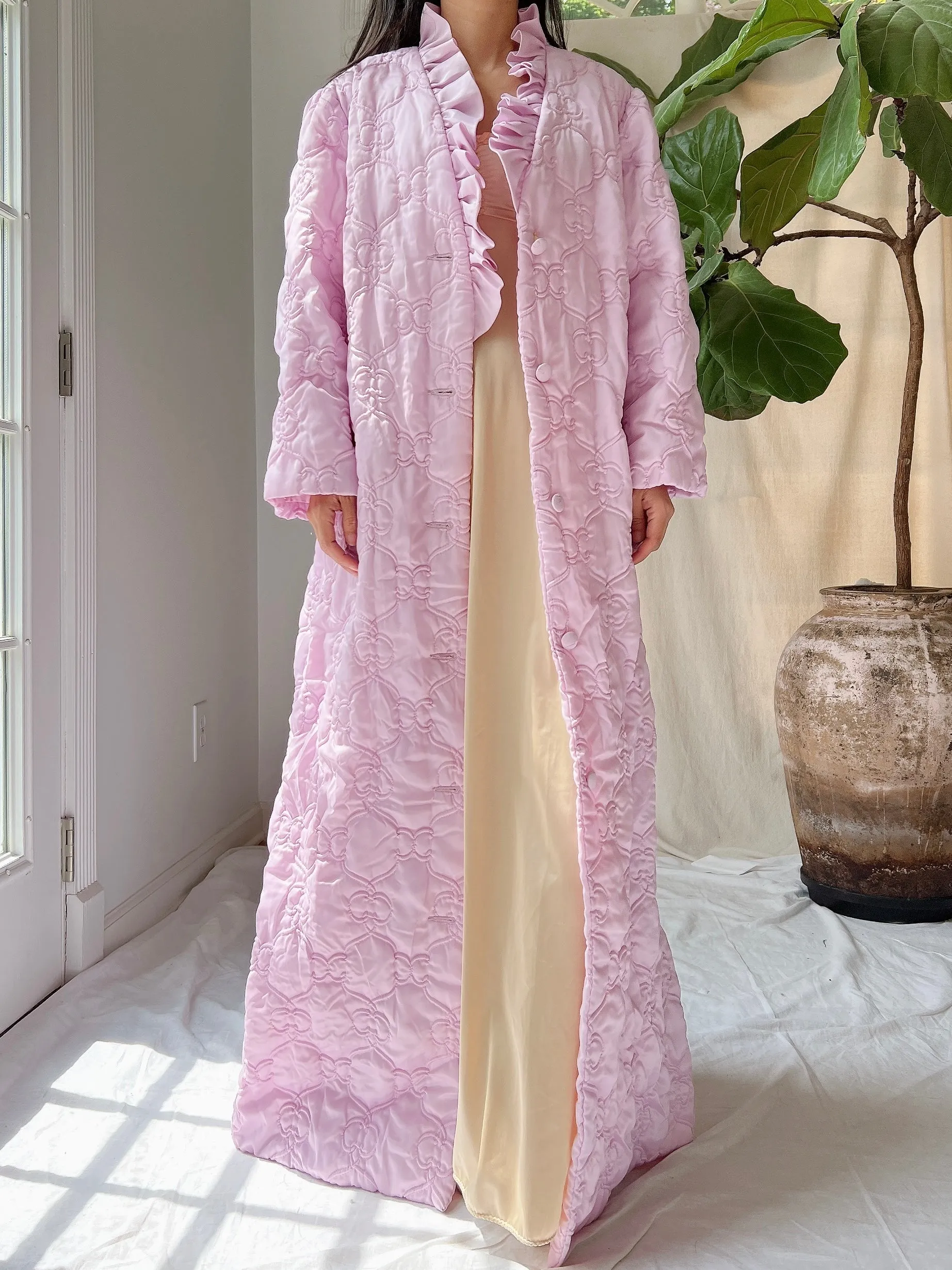 1960s Lilac Quilted Duster - OSFM