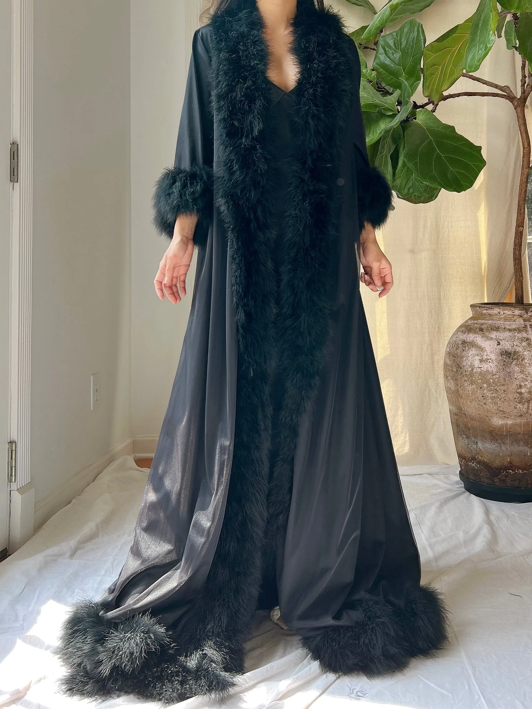 1960s Nylon Marabou Dressing Gown -  OSFM