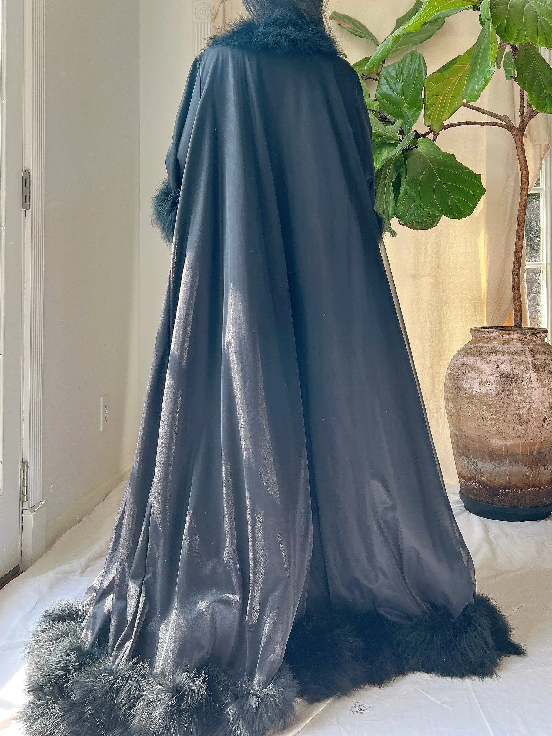 1960s Nylon Marabou Dressing Gown -  OSFM