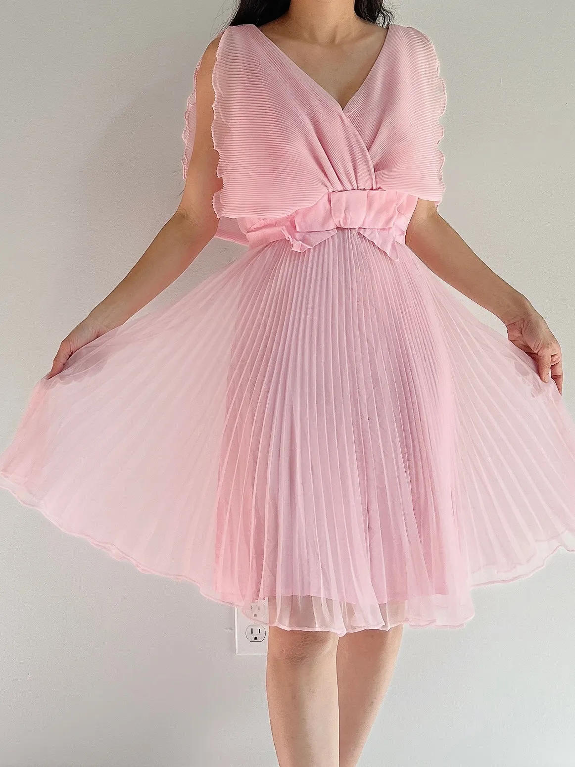1960s Pleated Chiffon Dress - S