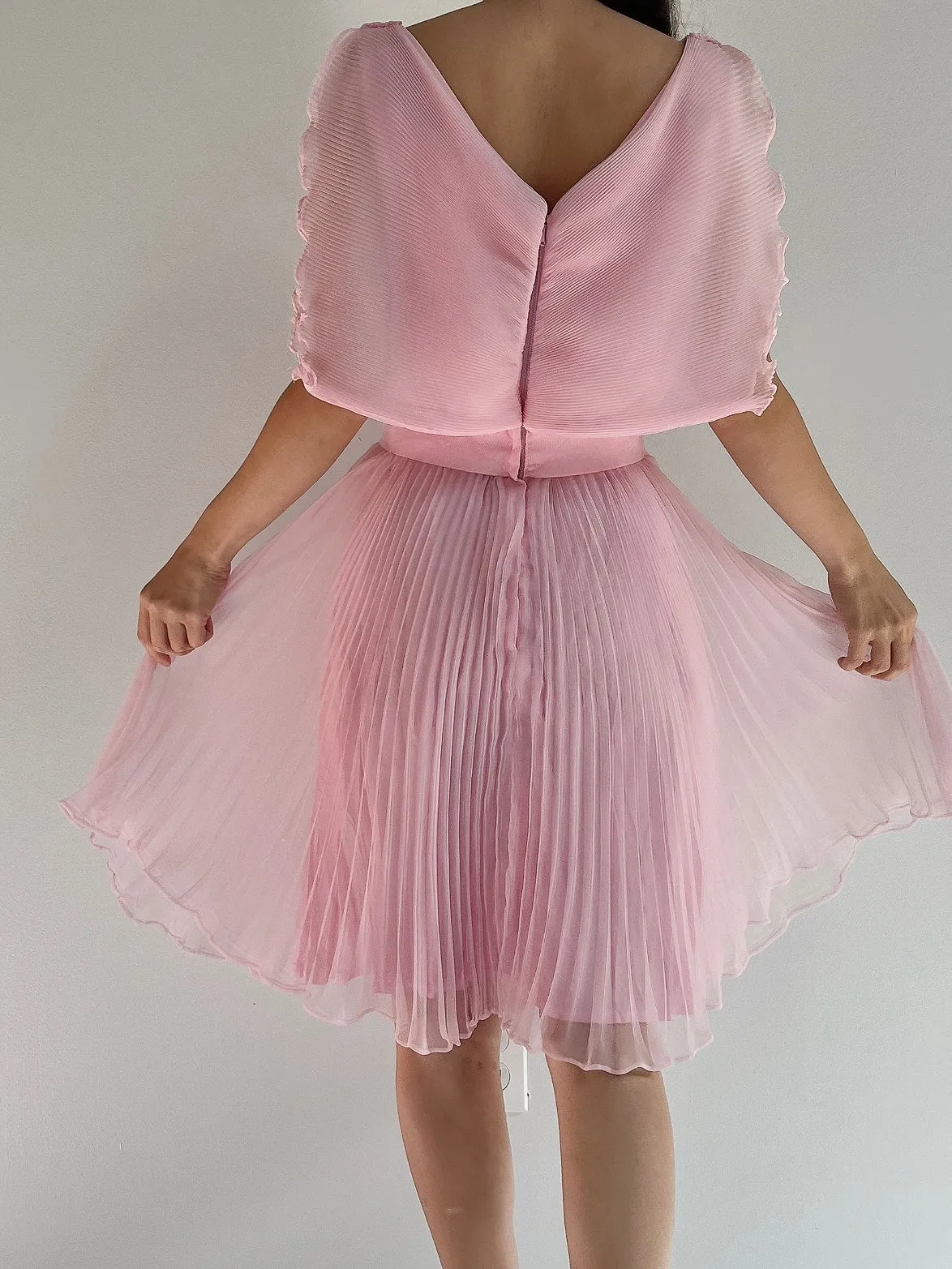 1960s Pleated Chiffon Dress - S