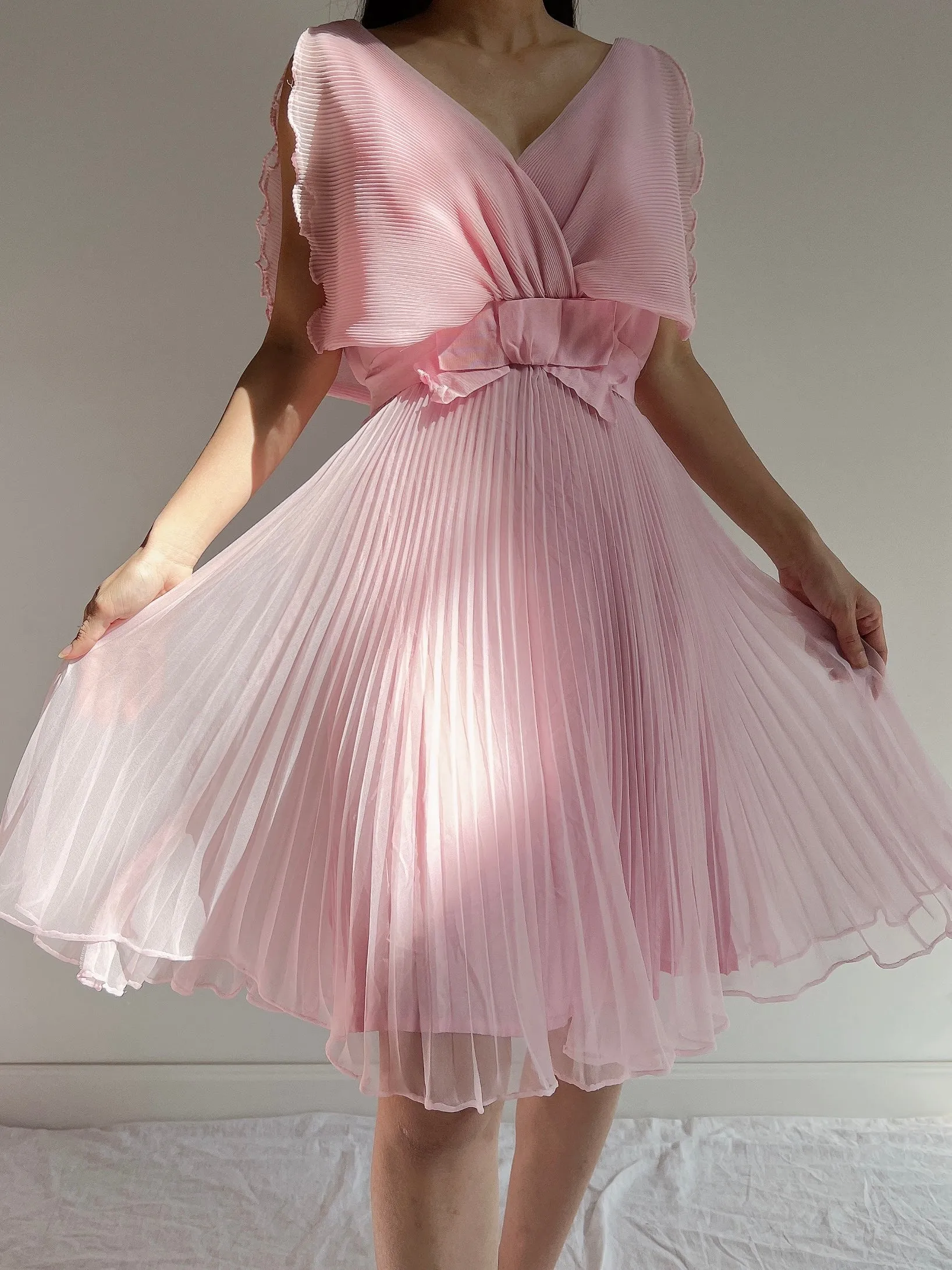 1960s Pleated Chiffon Dress - S