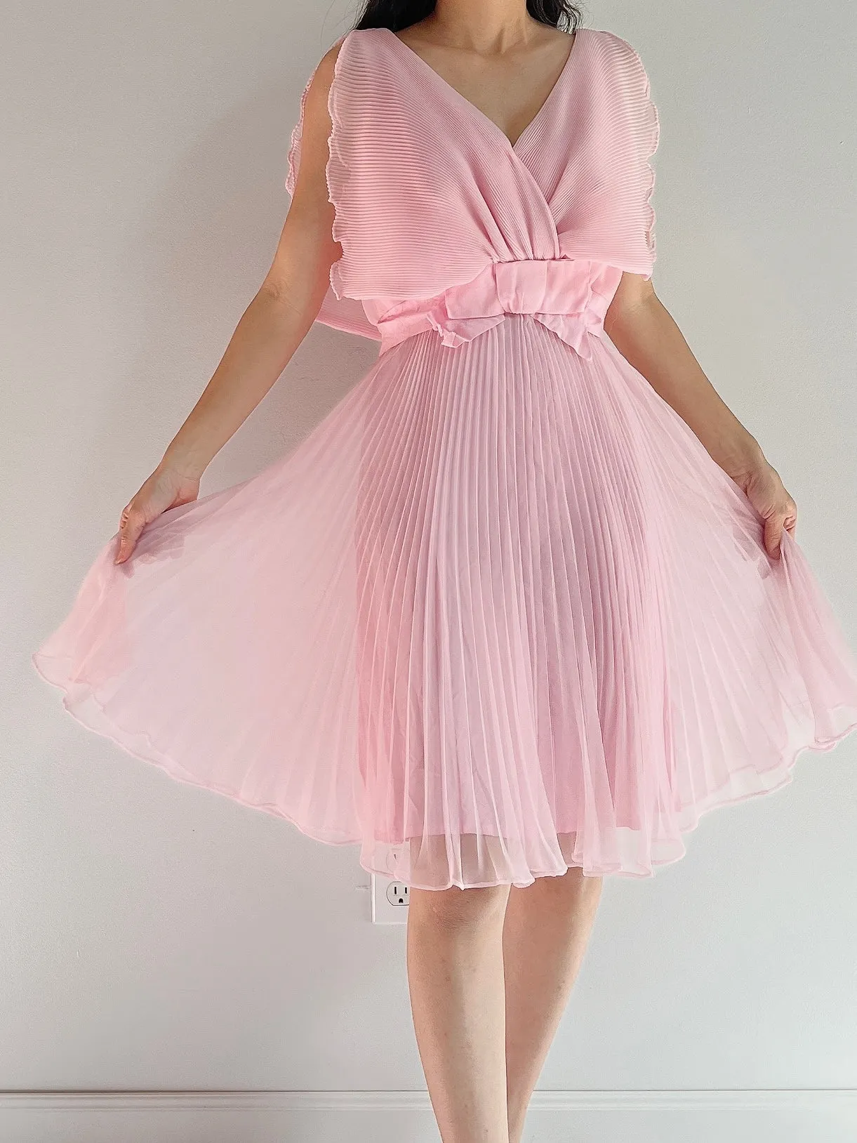 1960s Pleated Chiffon Dress - S