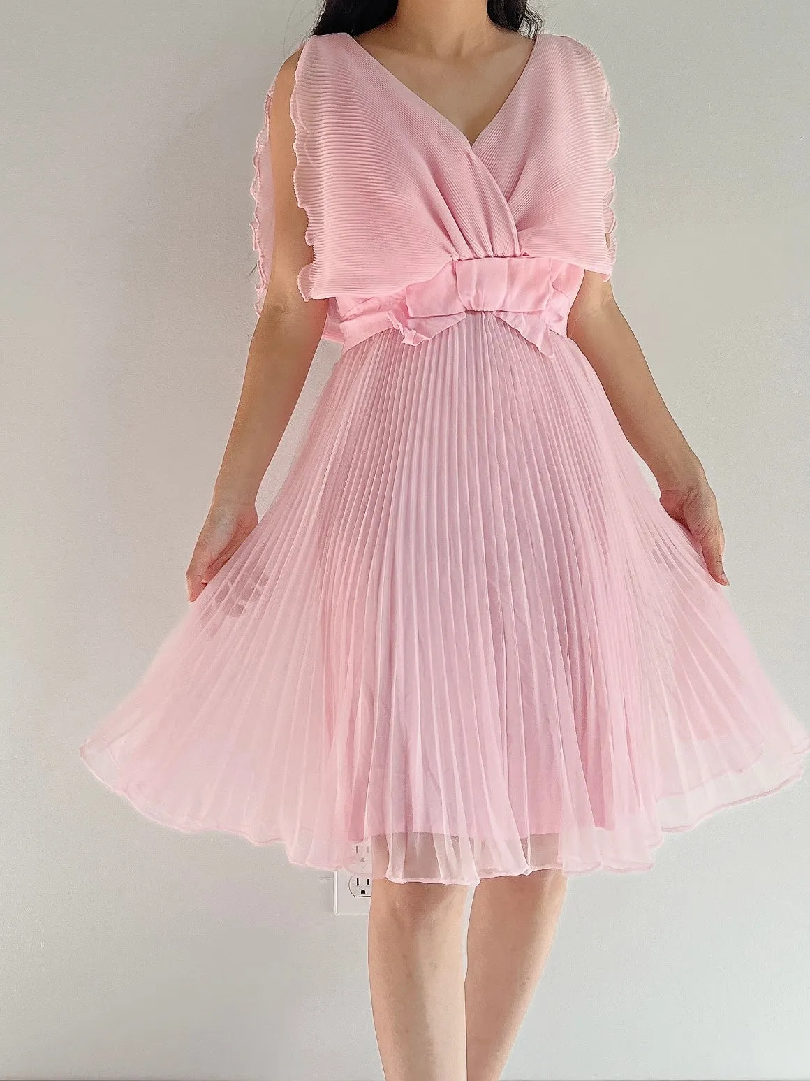 1960s Pleated Chiffon Dress - S