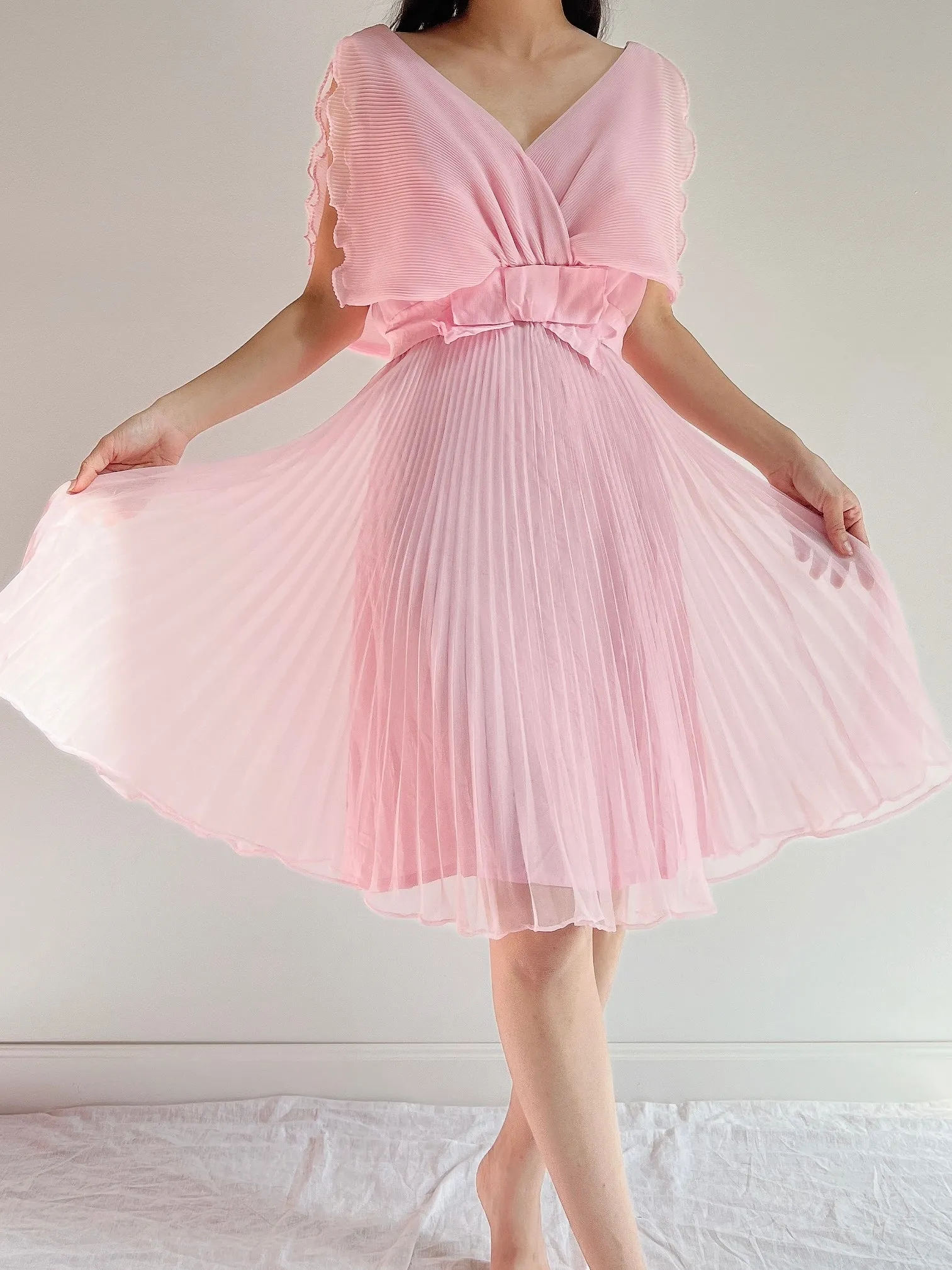 1960s Pleated Chiffon Dress - S