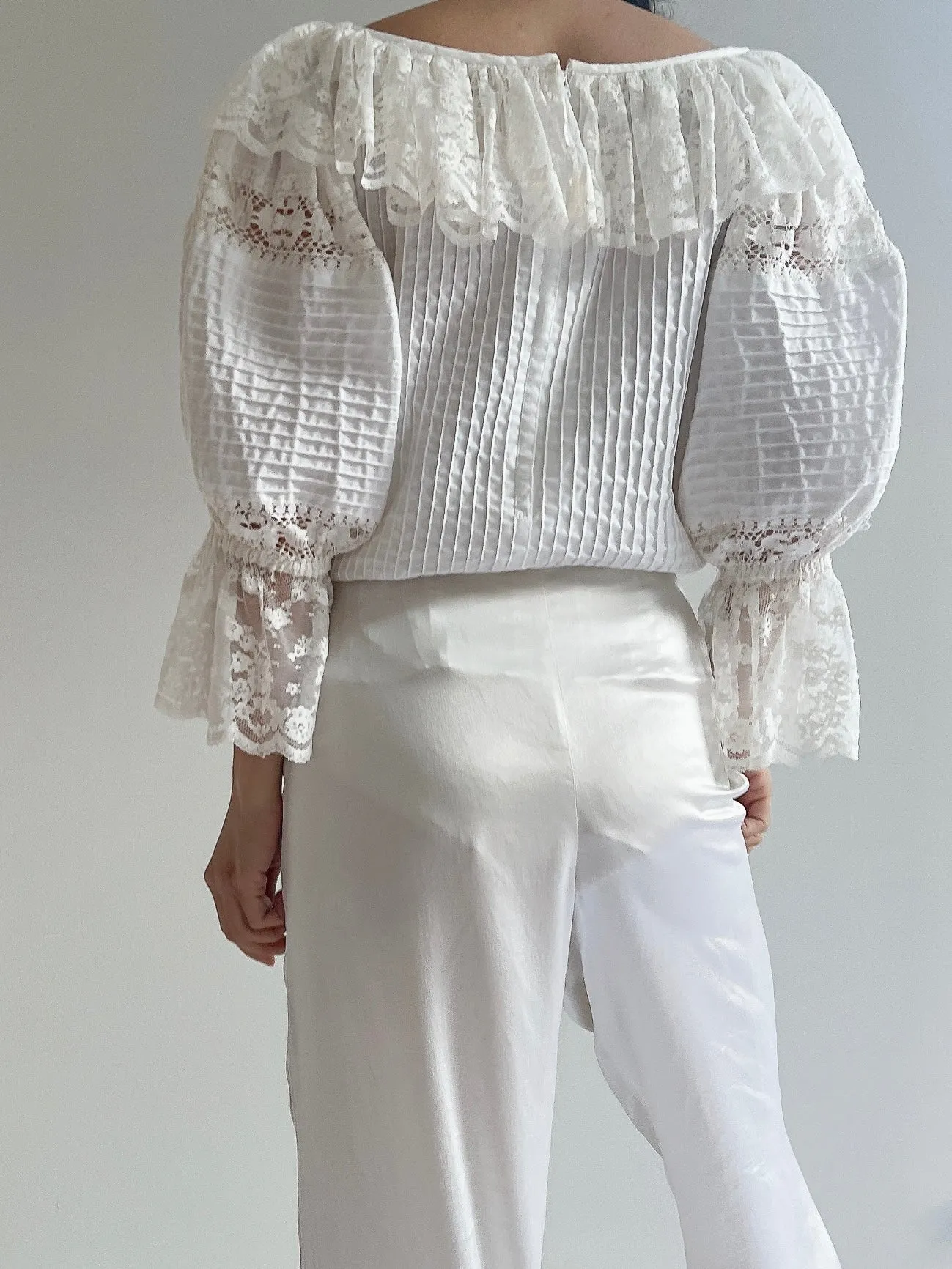 1970s Cotton Puffed Sleeves Top - M/L