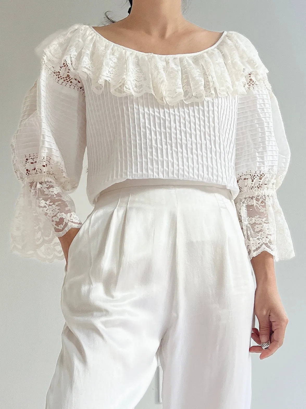 1970s Cotton Puffed Sleeves Top - M/L