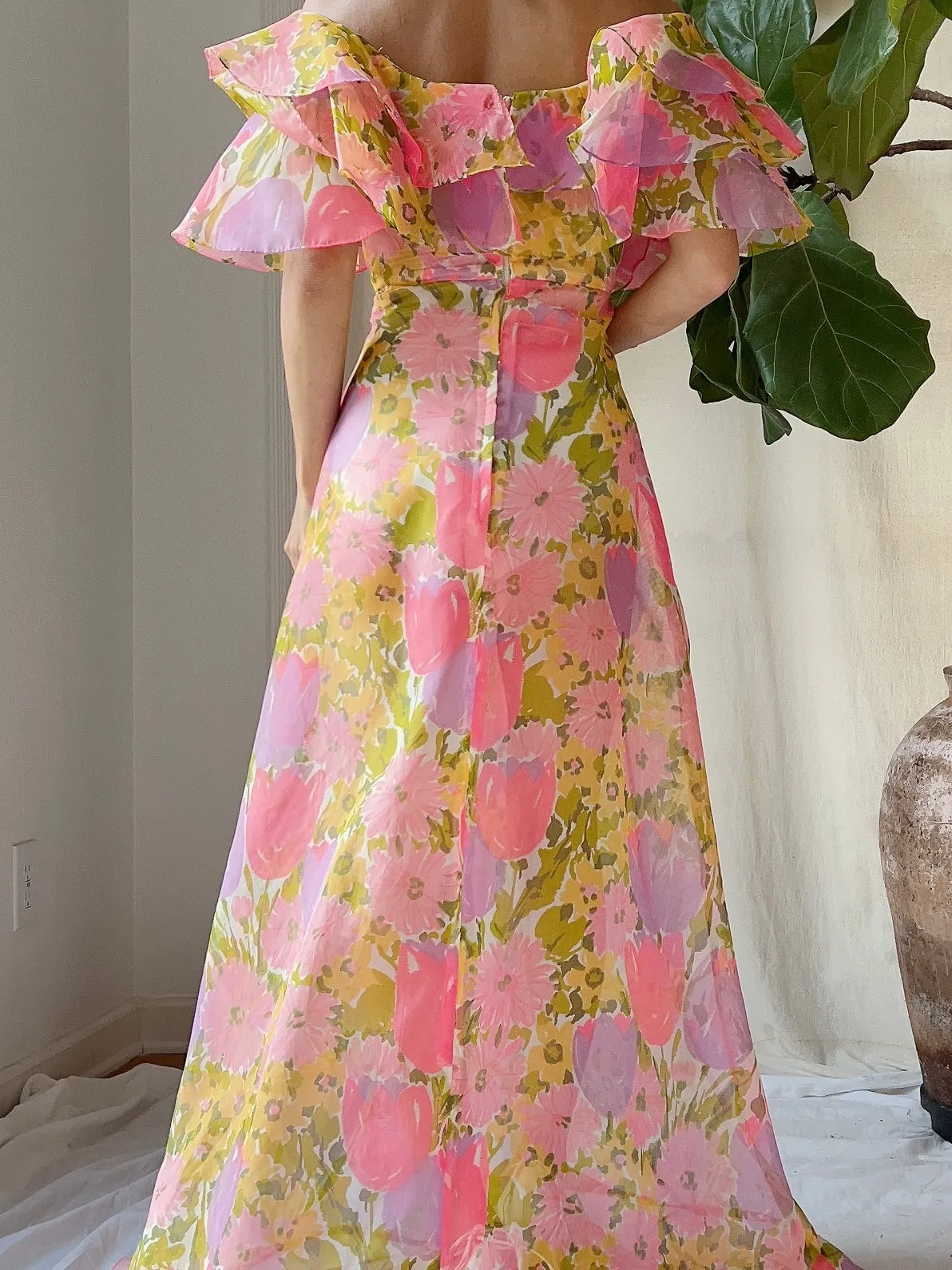 1970s Sheer Voile Floral Dress - S/M
