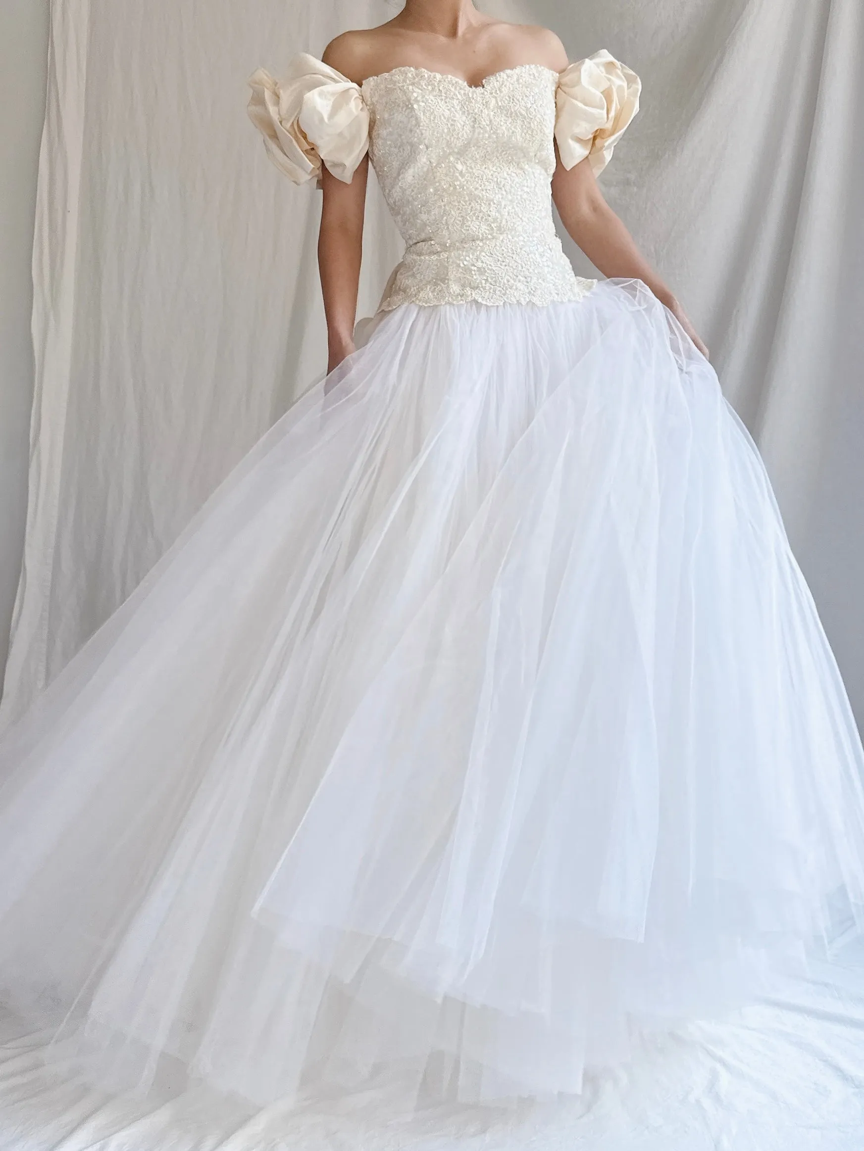 1980s Silk & Tulle Dropped Waist Gown - XS/2
