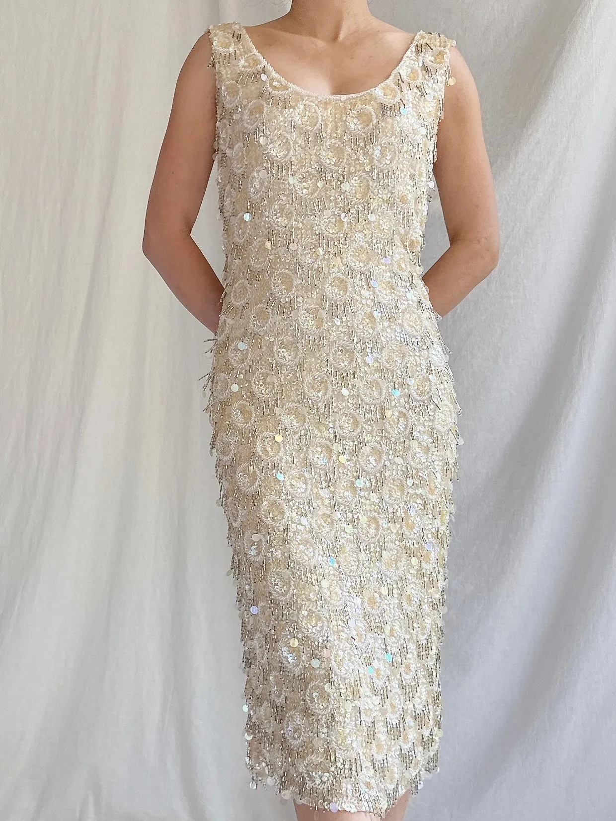 1980s Silk Beaded Dress - M