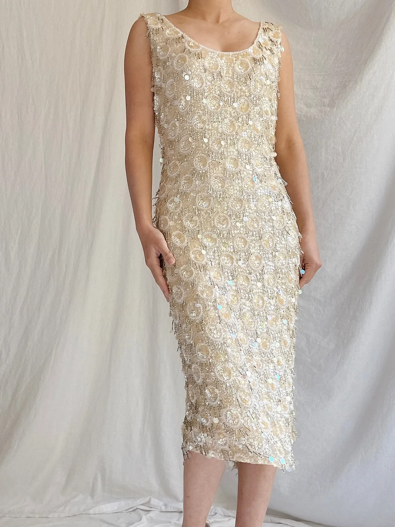 1980s Silk Beaded Dress - M
