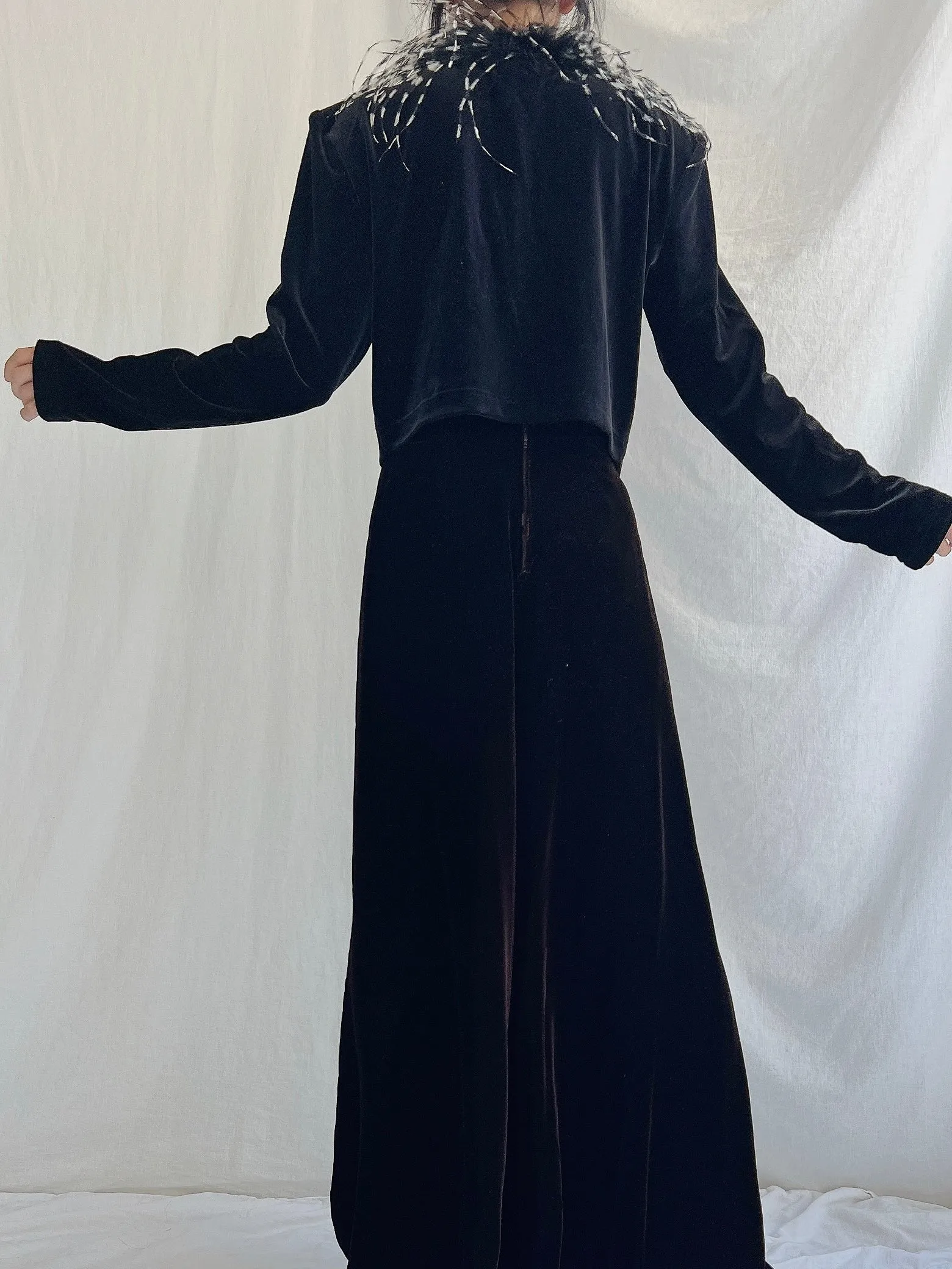 1980s Velvet Ostrich Cardigan - S/M