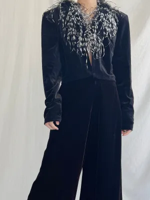 1980s Velvet Ostrich Cardigan - S/M
